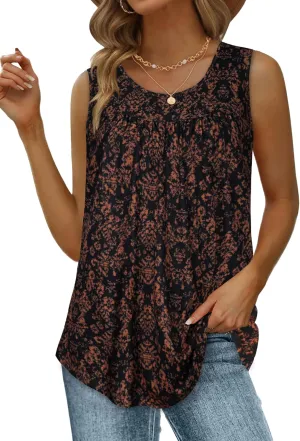 CHICGAL Womens Tank Tops Summer Sleeveless Blouse Crewneck Casual Loose Fit Tunic Shirt