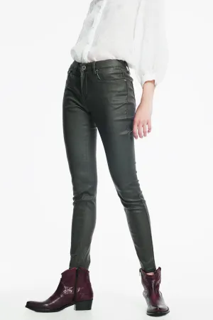 coated pants in khaki