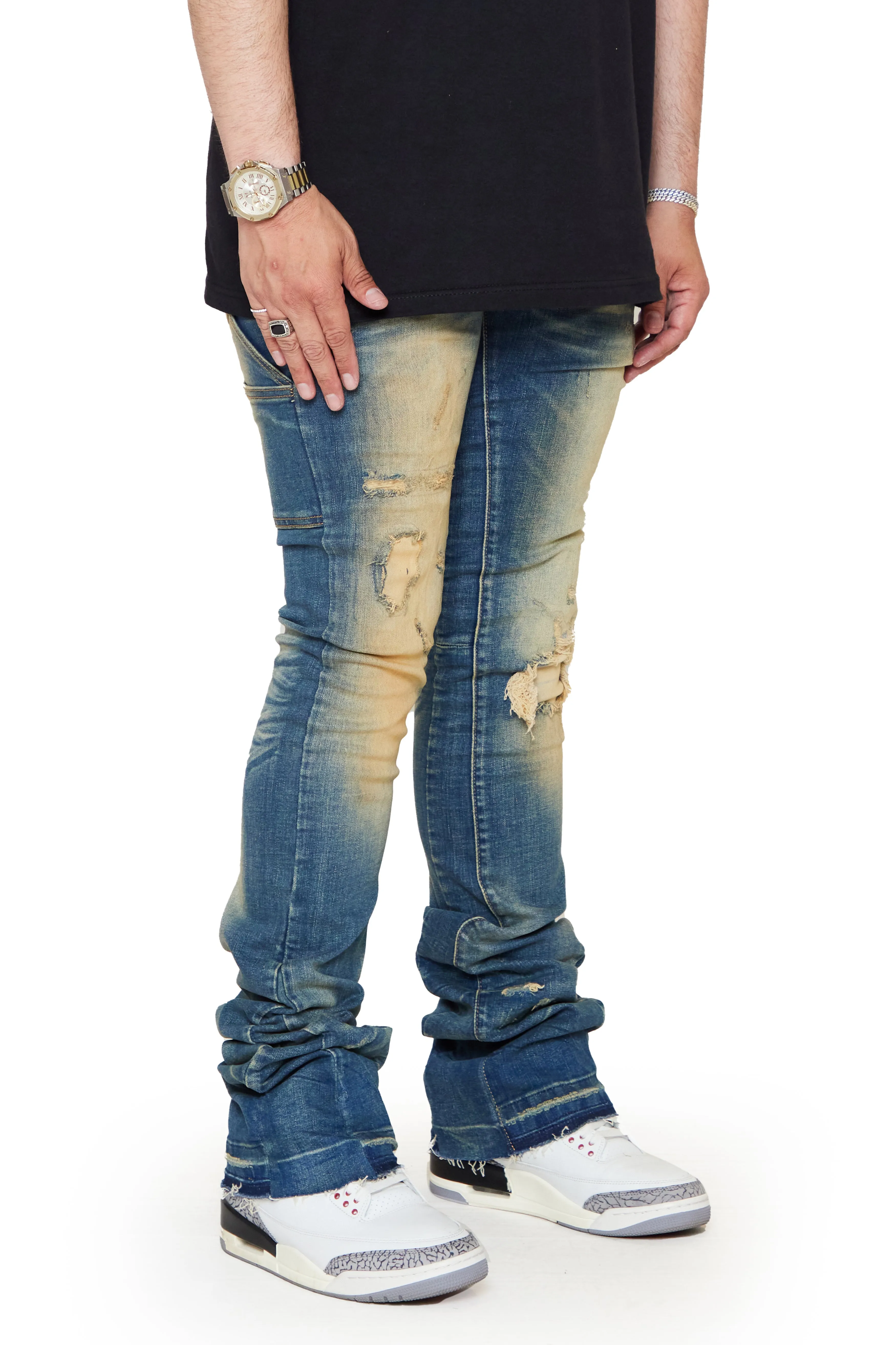 “COMBAT" DIRTY VINTAGE SUPER STACKED FLARE JEAN