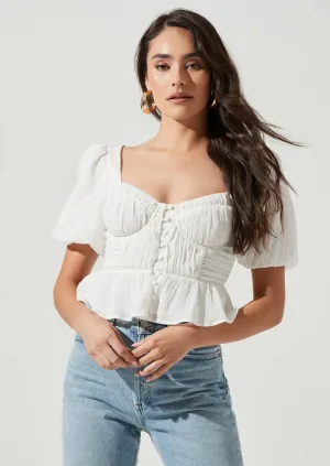 corset puff sleeve dot blouse