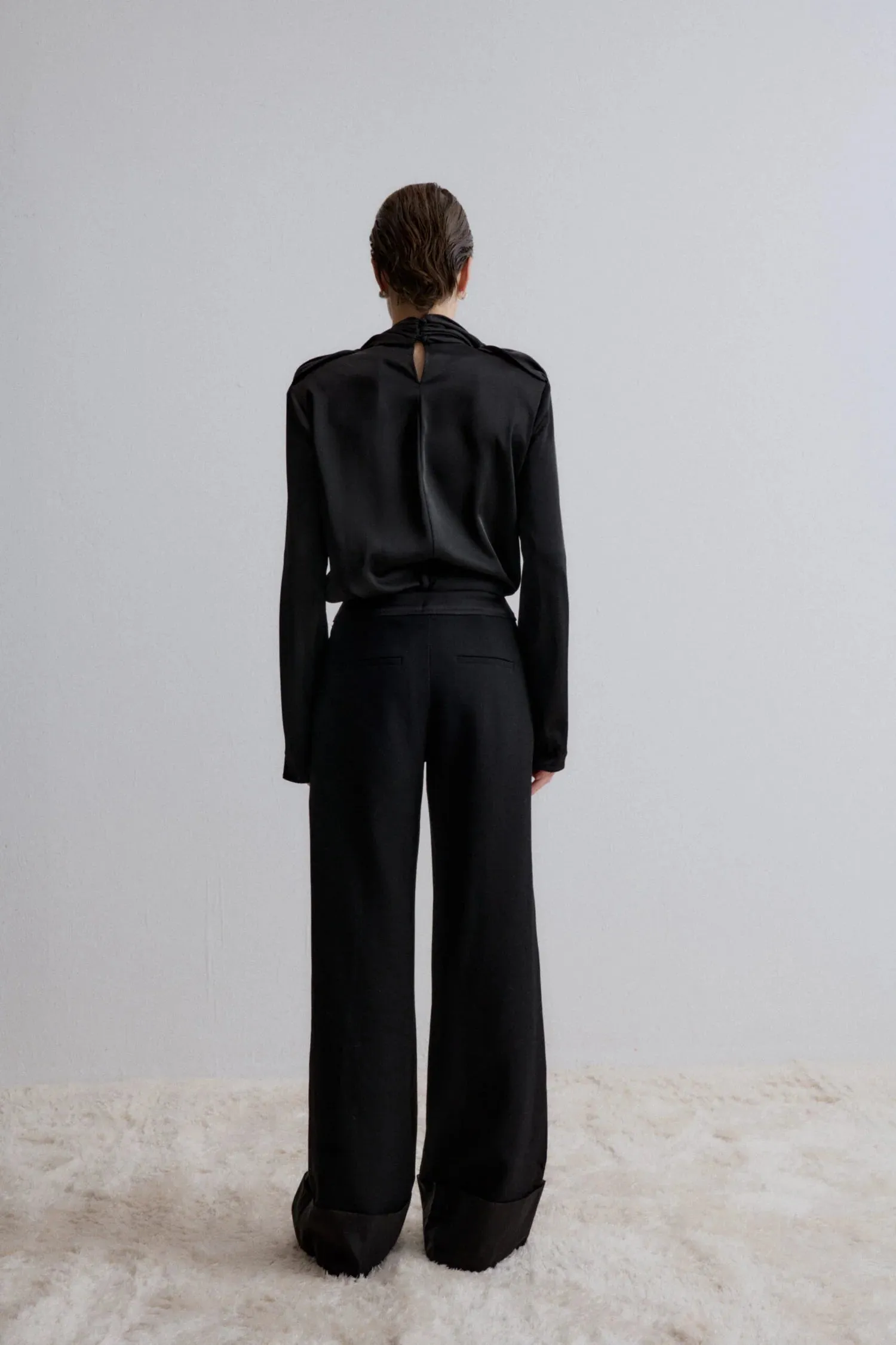 Cosmos Wide Leg Wool Trousers - Black