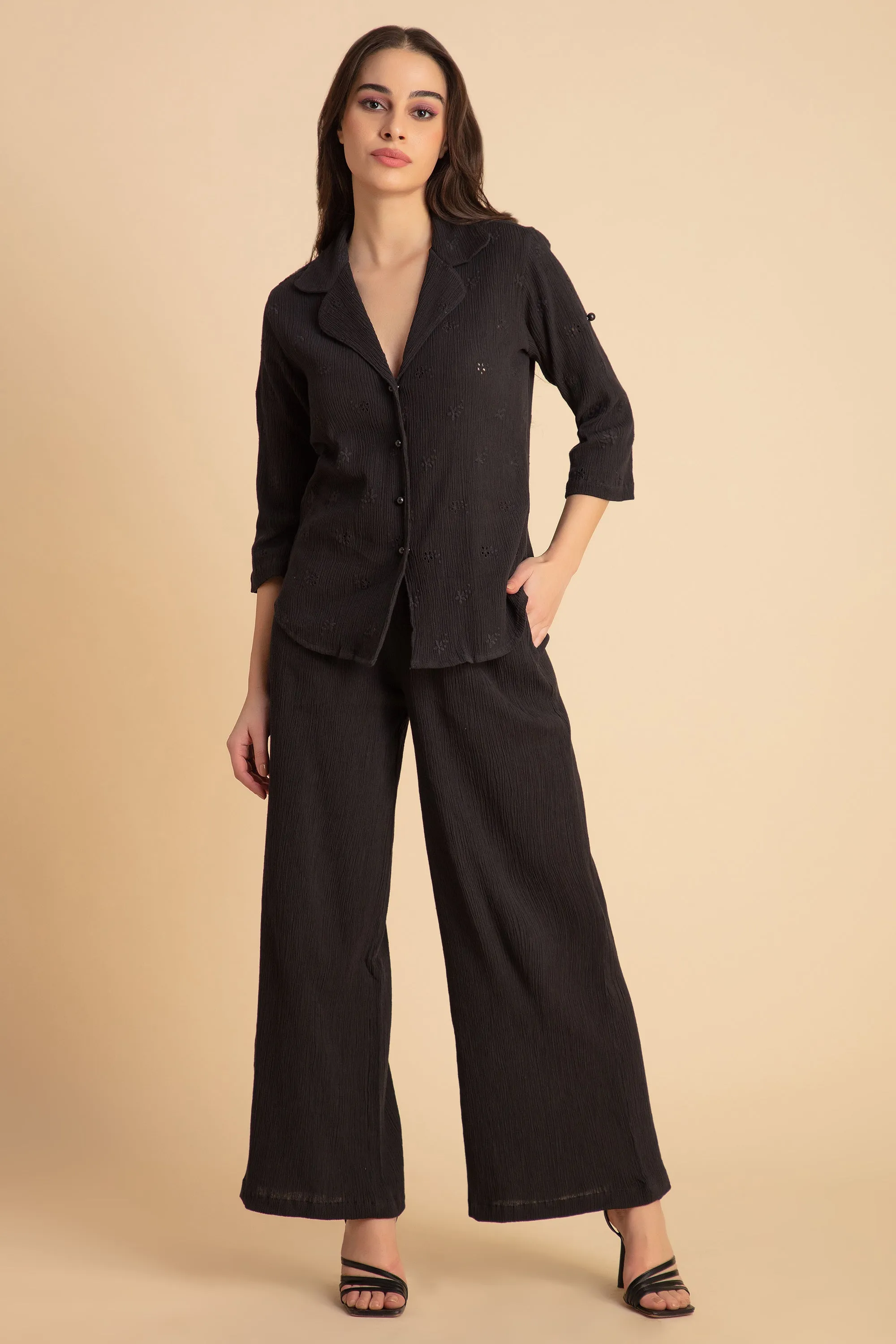 Crepe Shirt Crinkle Pants Set