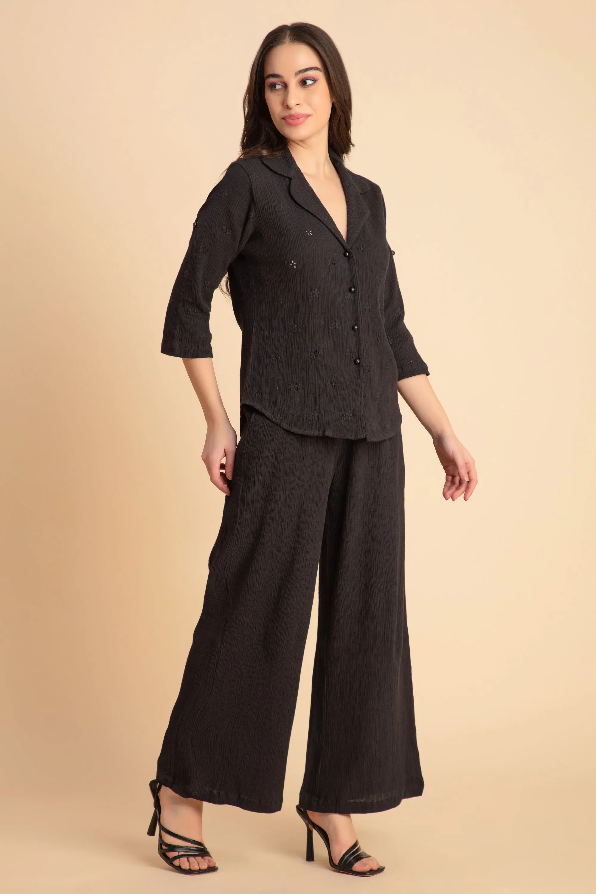 Crepe Shirt Crinkle Pants Set