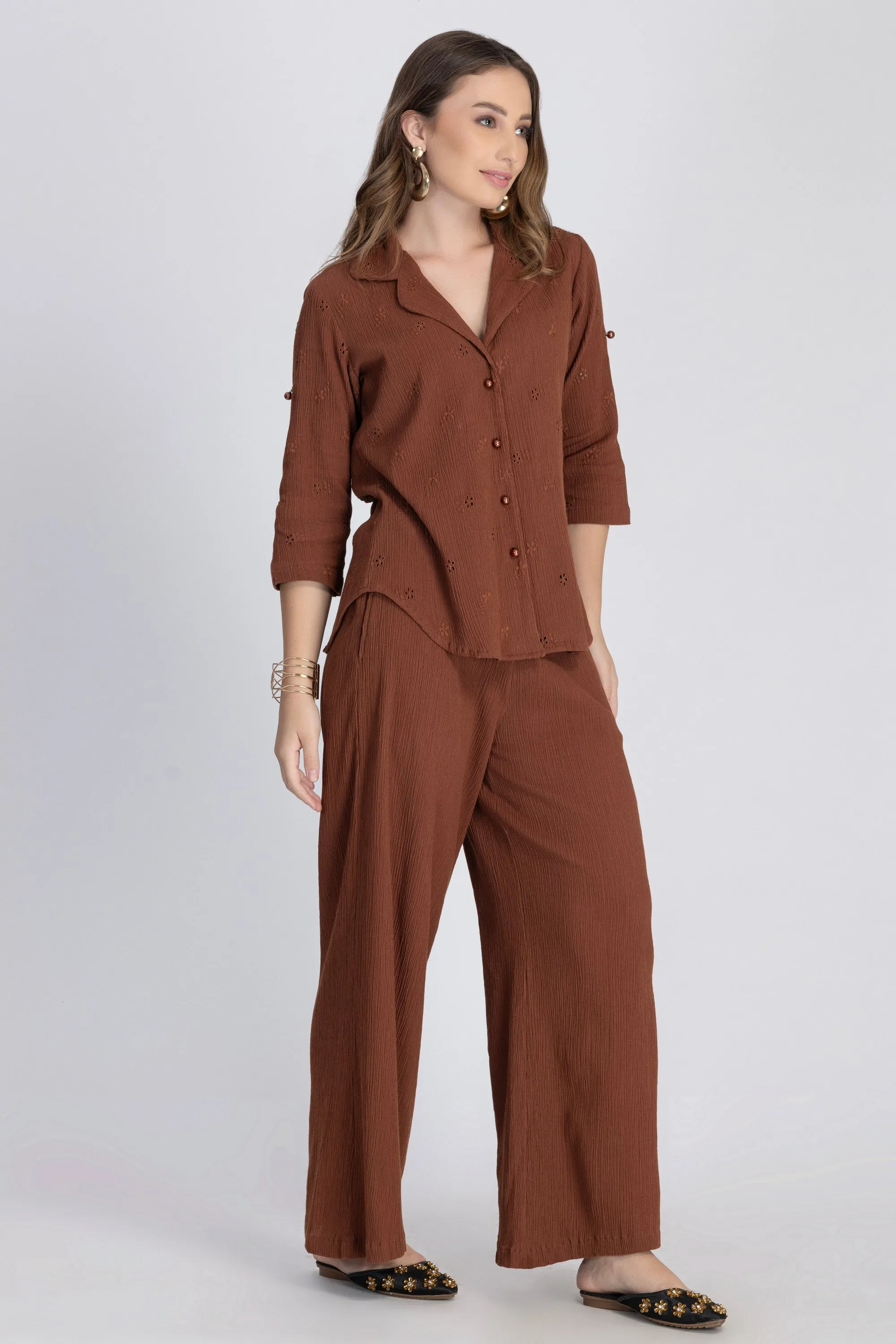 Crepe Shirt Crinkle Pants Set