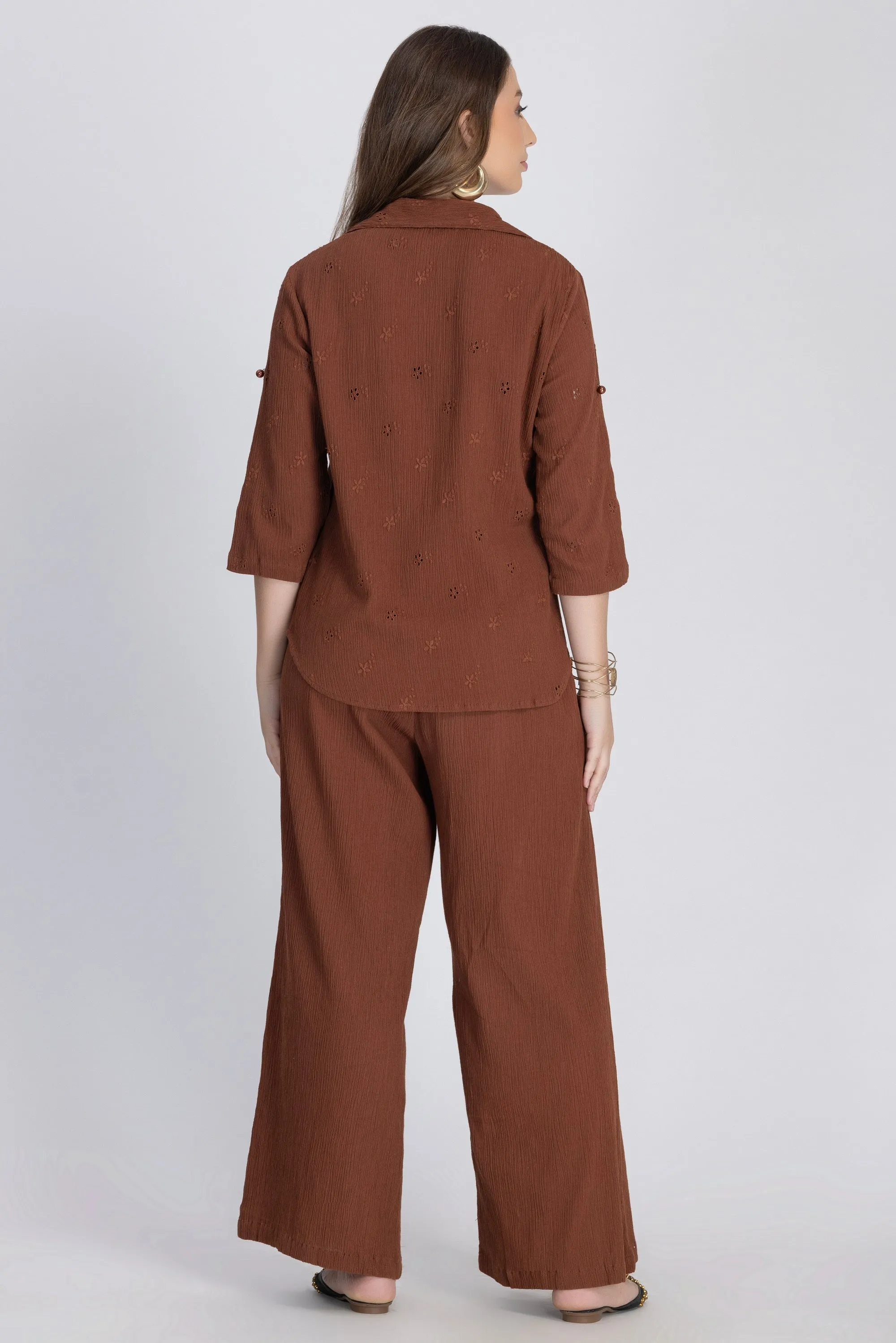 Crepe Shirt Crinkle Pants Set