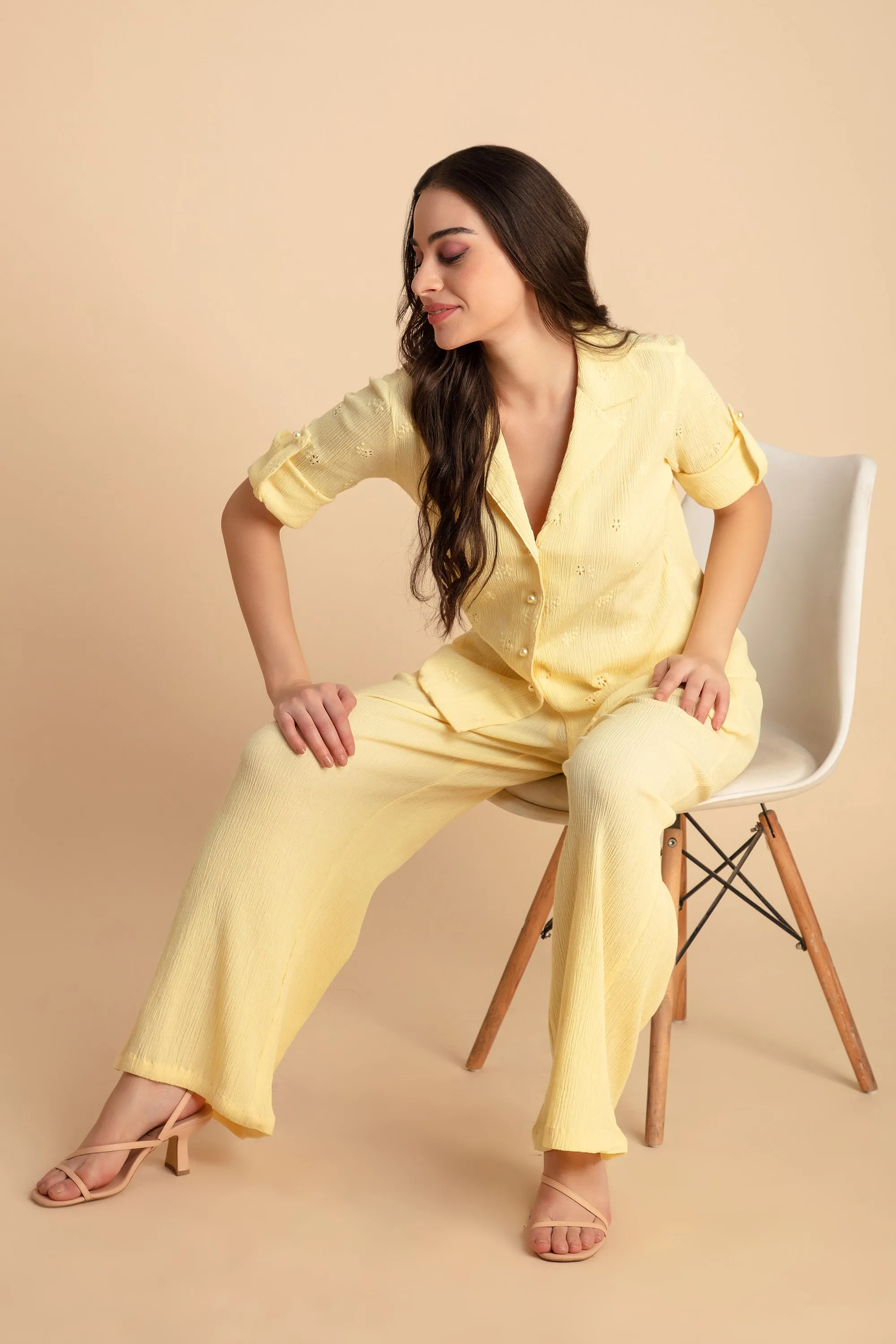 Crepe Shirt Crinkle Pants Set