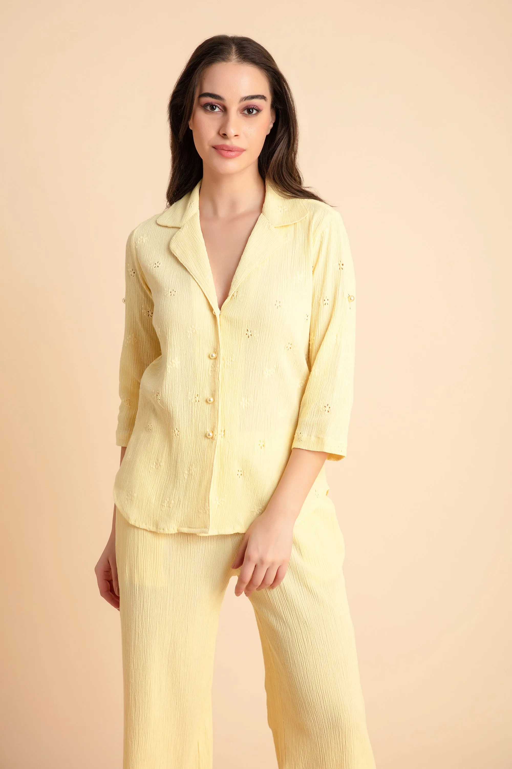 Crepe Shirt Crinkle Pants Set