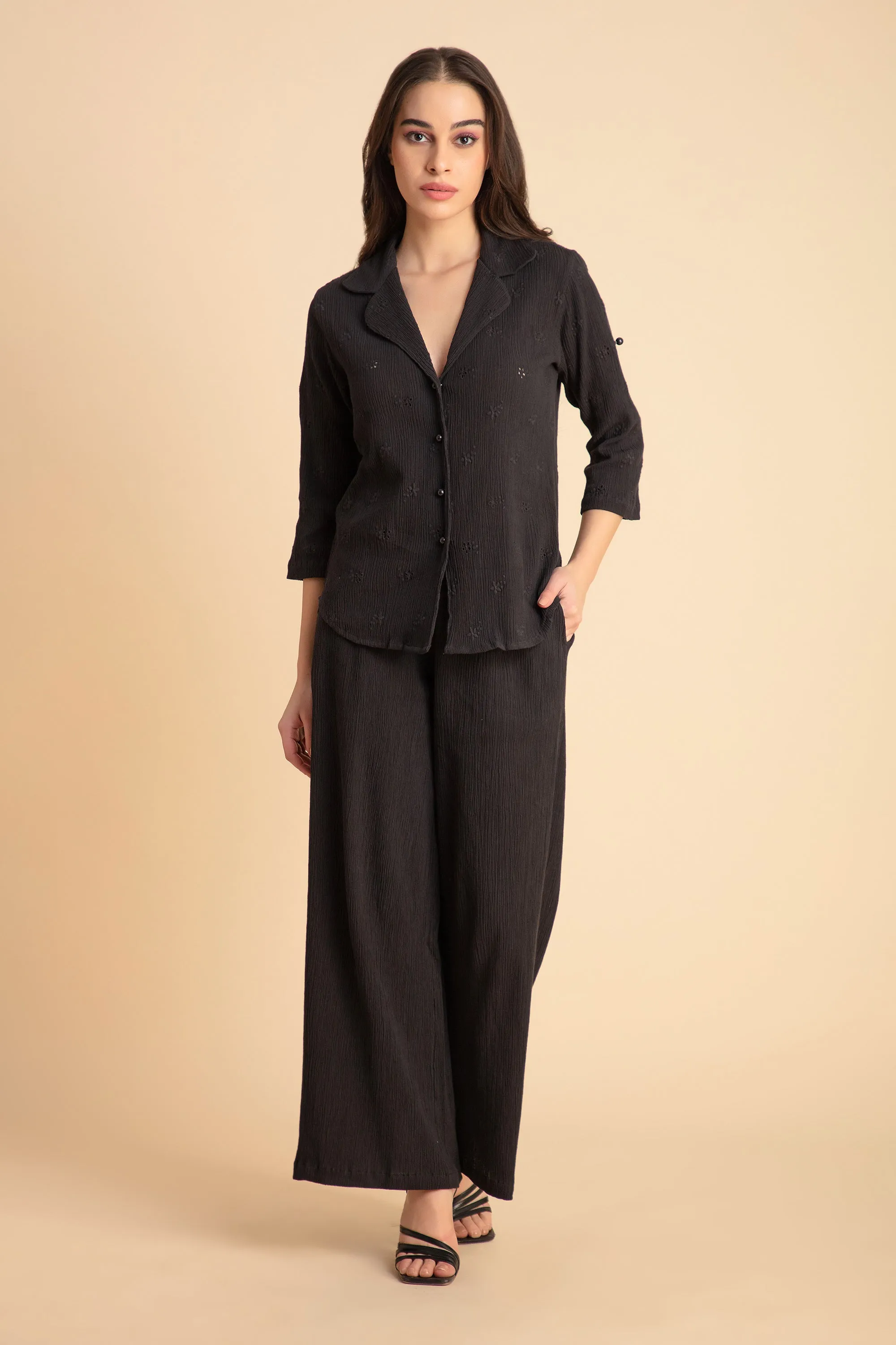 Crepe Shirt Crinkle Pants Set
