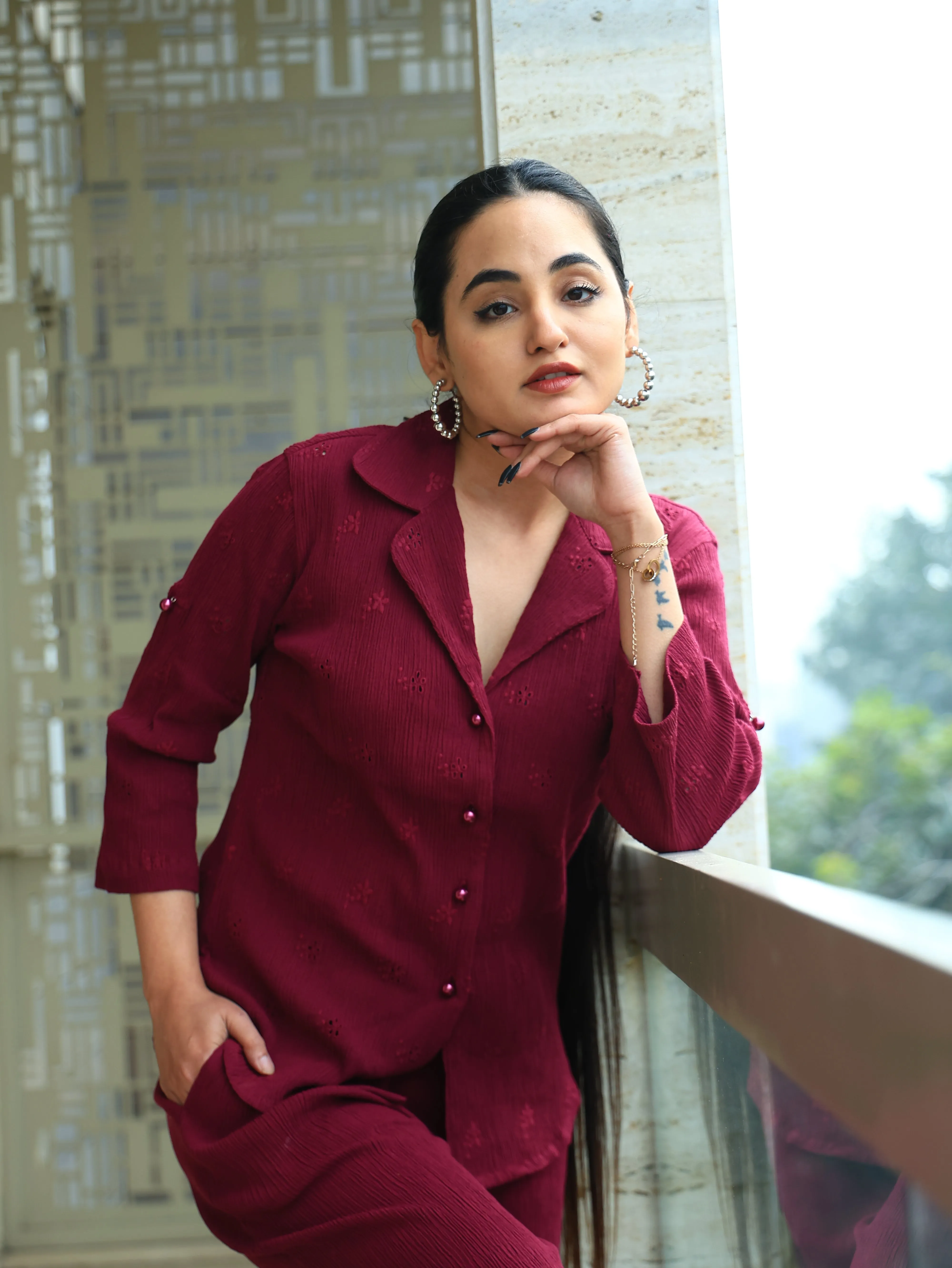 Crepe Shirt Crinkle Pants Set