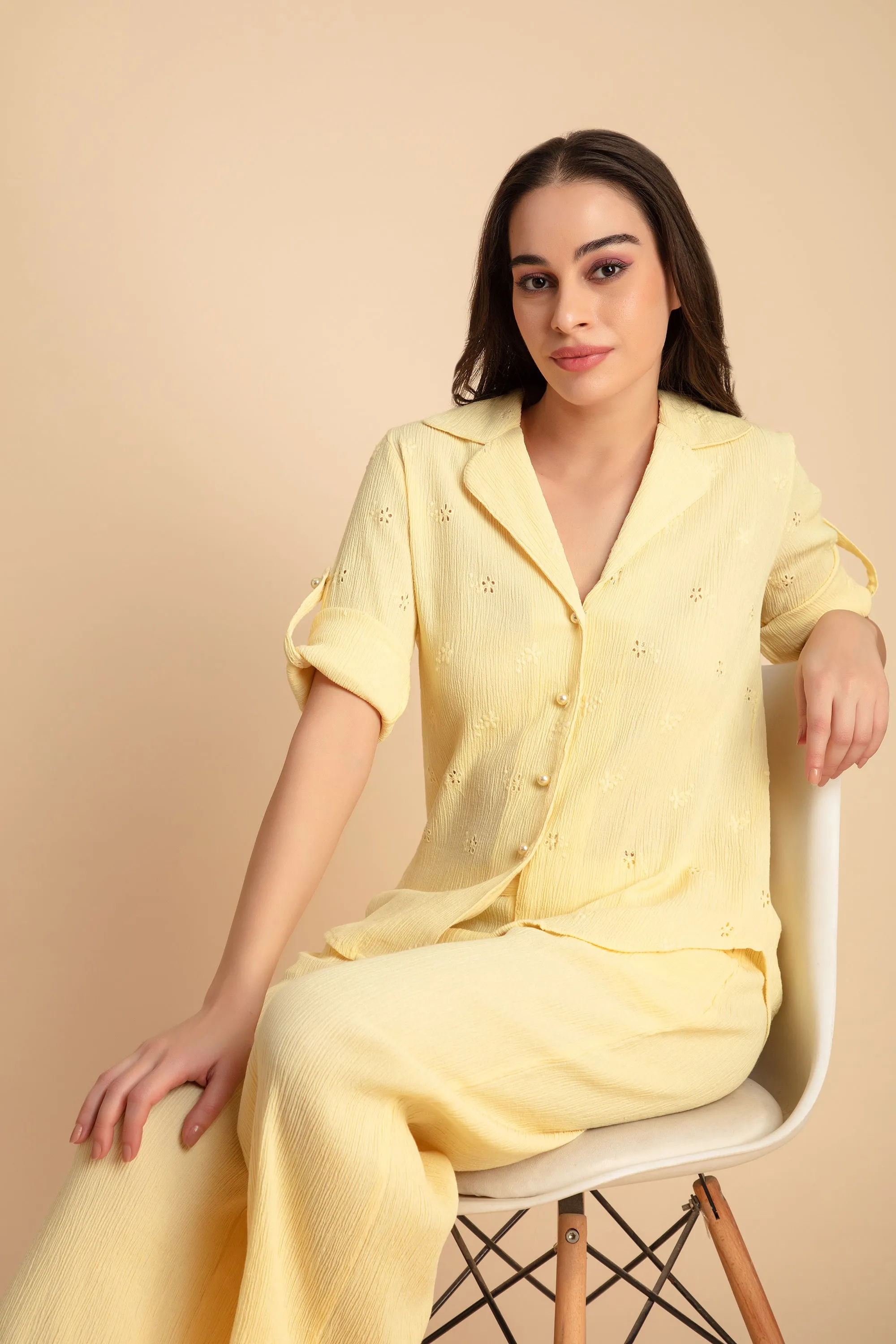 Crepe Shirt Crinkle Pants Set