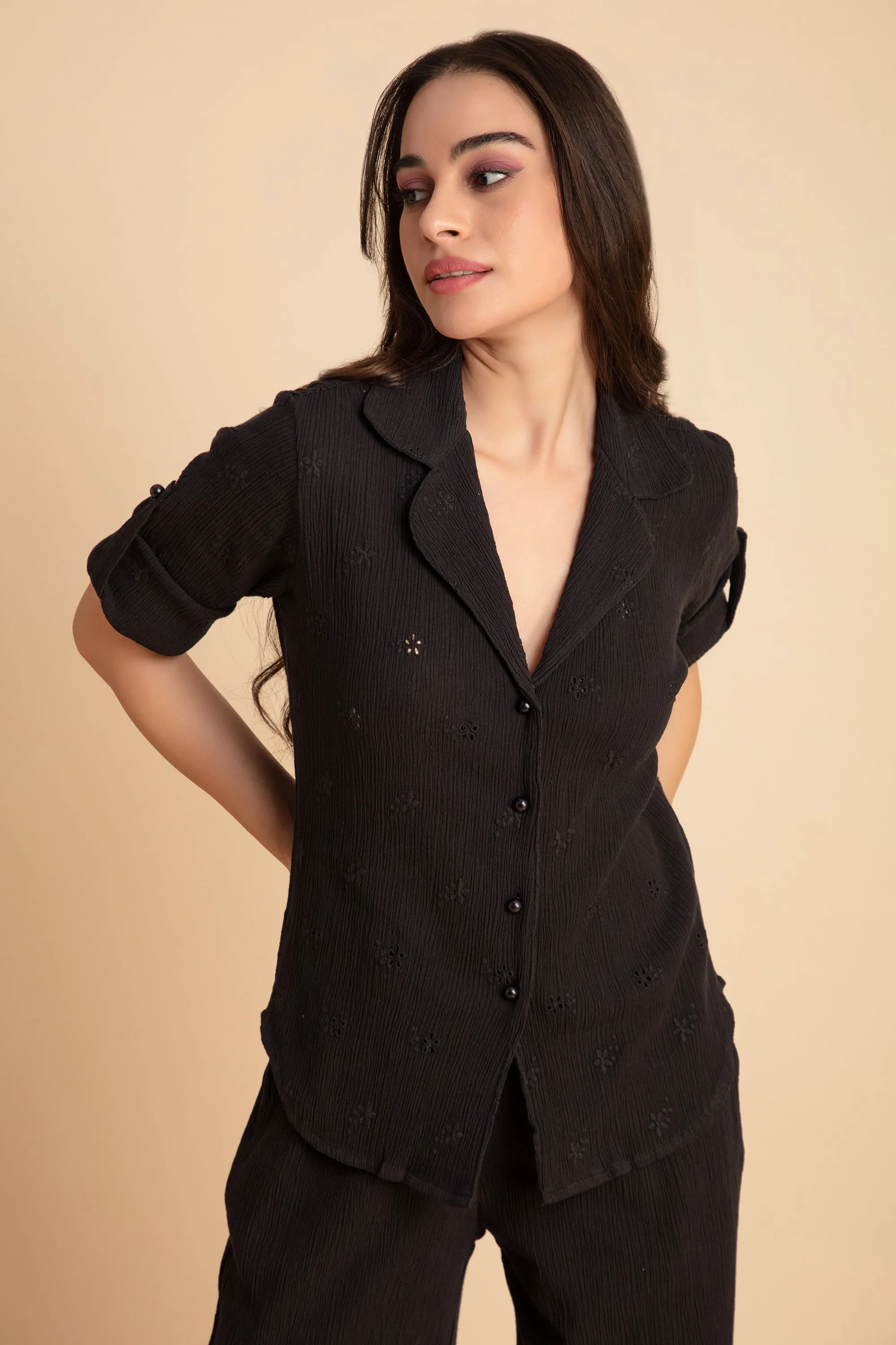 Crepe Shirt Crinkle Pants Set