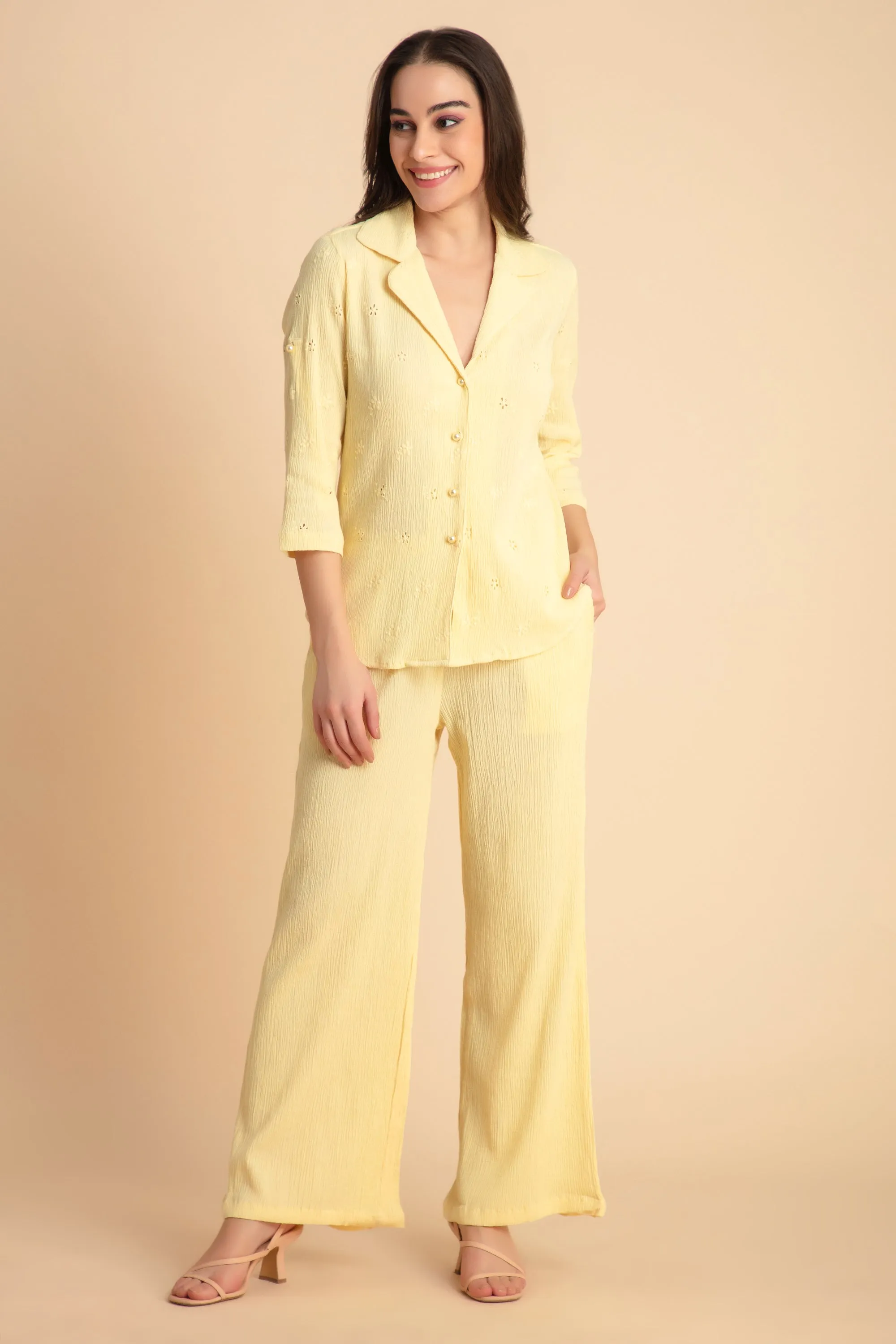 Crepe Shirt Crinkle Pants Set