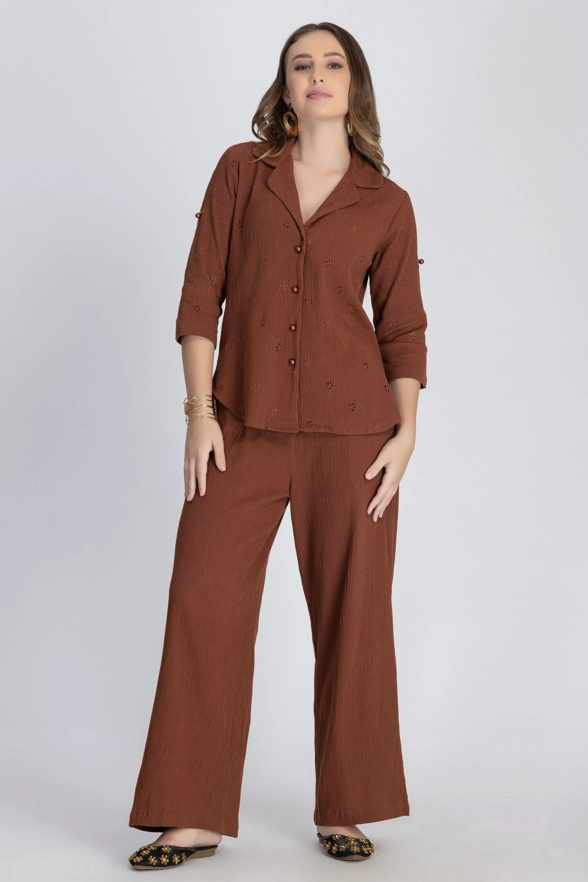 Crepe Shirt Crinkle Pants Set