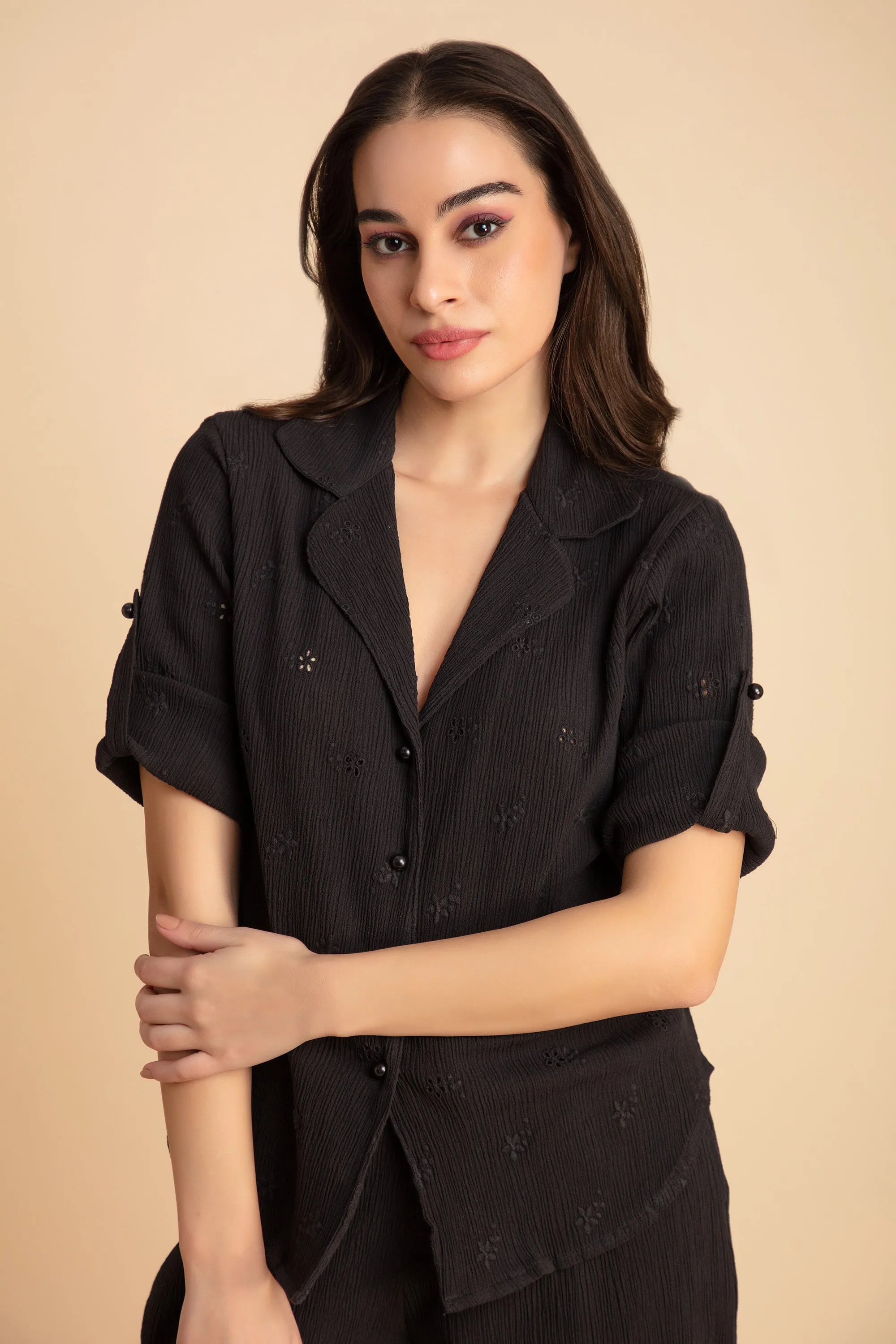 Crepe Shirt Crinkle Pants Set