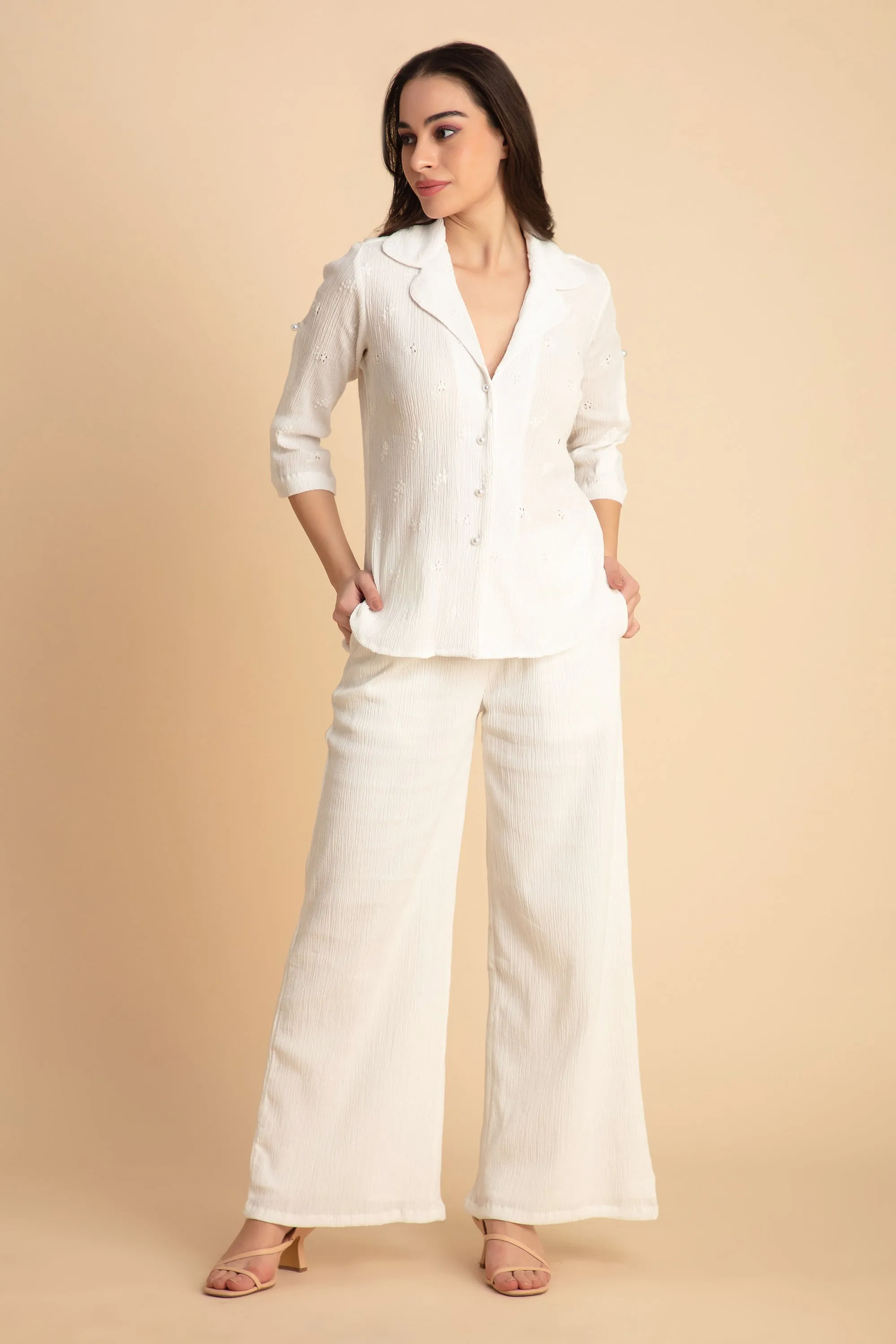 Crepe Shirt Crinkle Pants Set