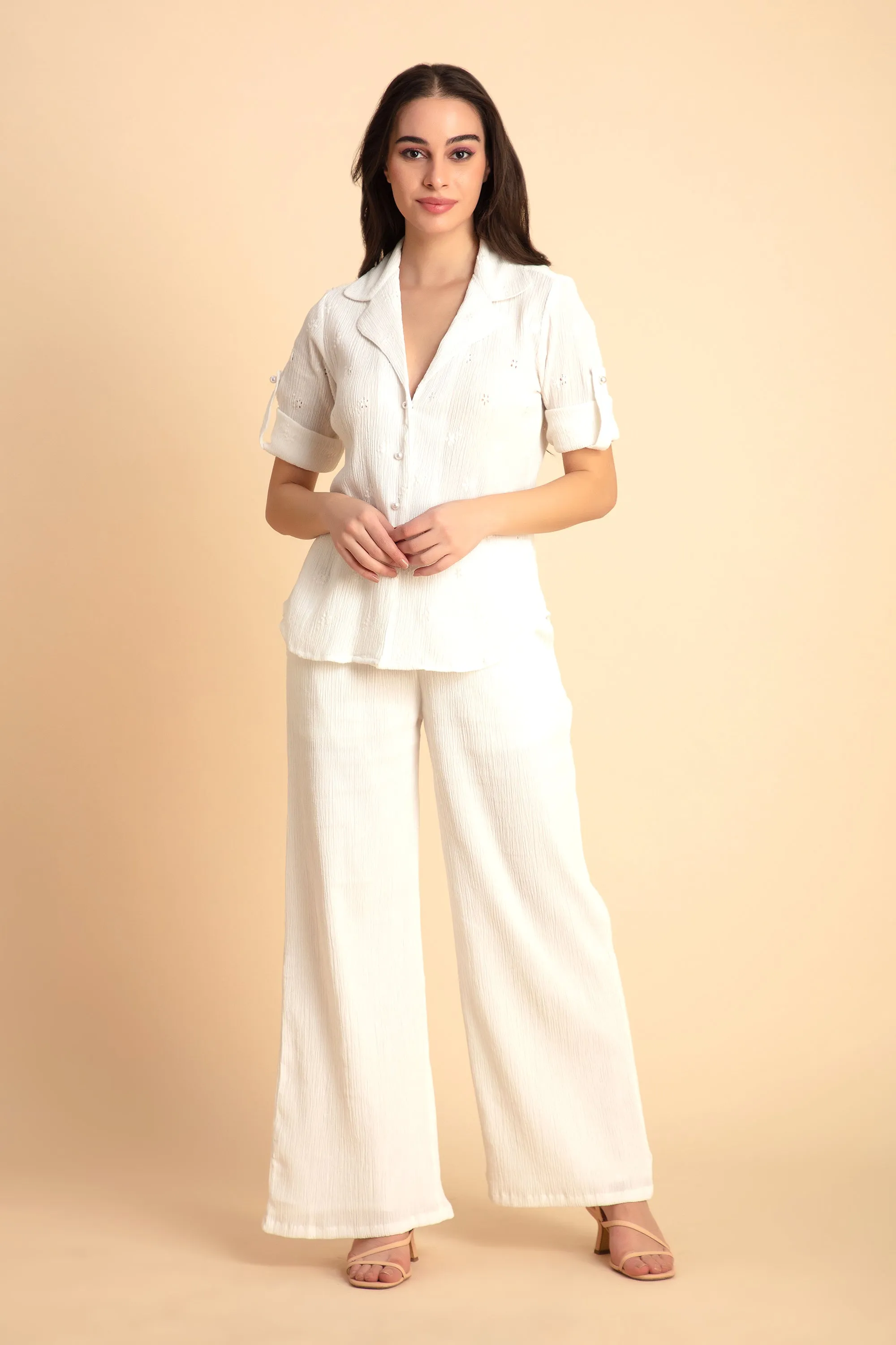 Crepe Shirt Crinkle Pants Set