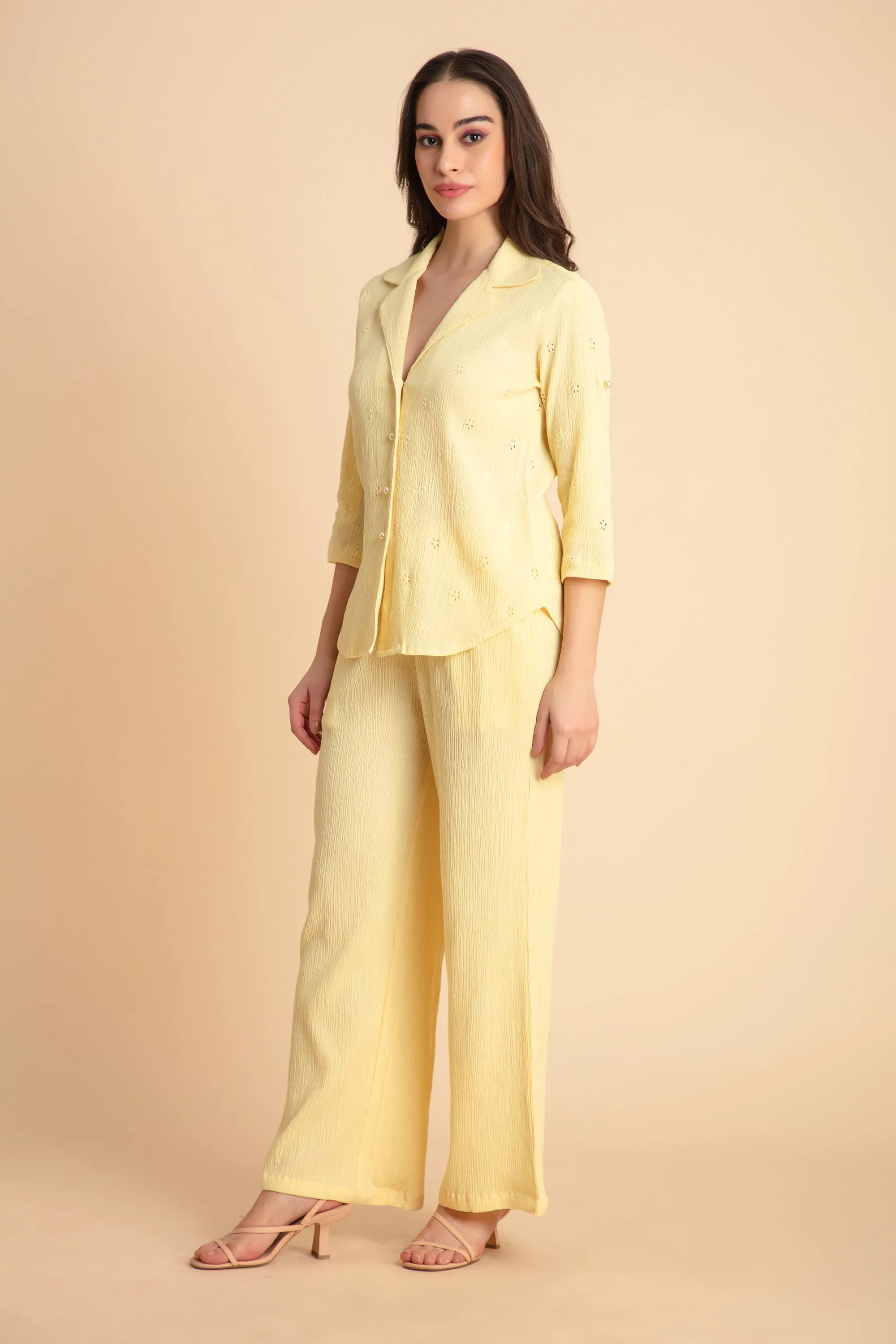 Crepe Shirt Crinkle Pants Set
