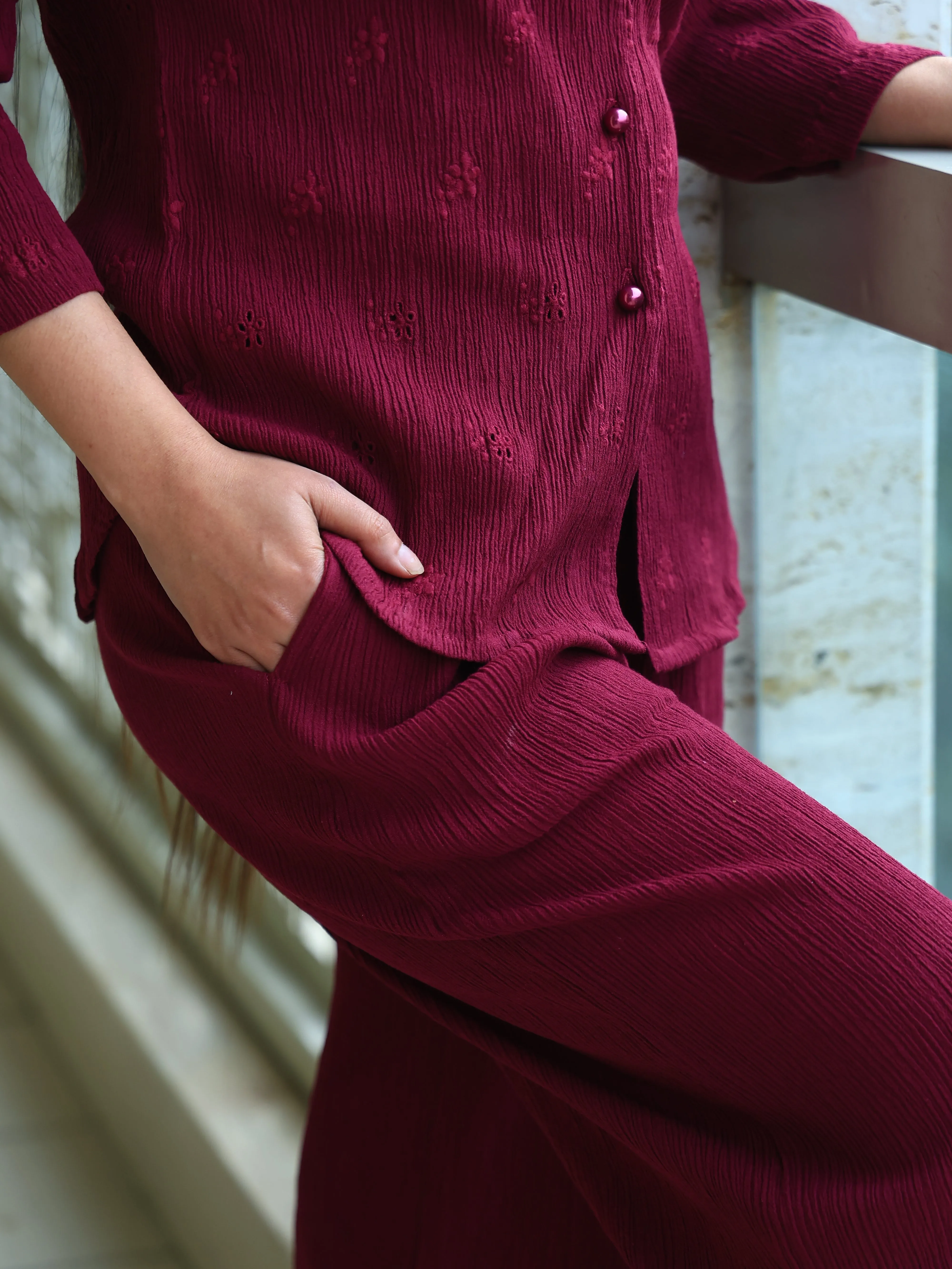 Crepe Shirt Crinkle Pants Set