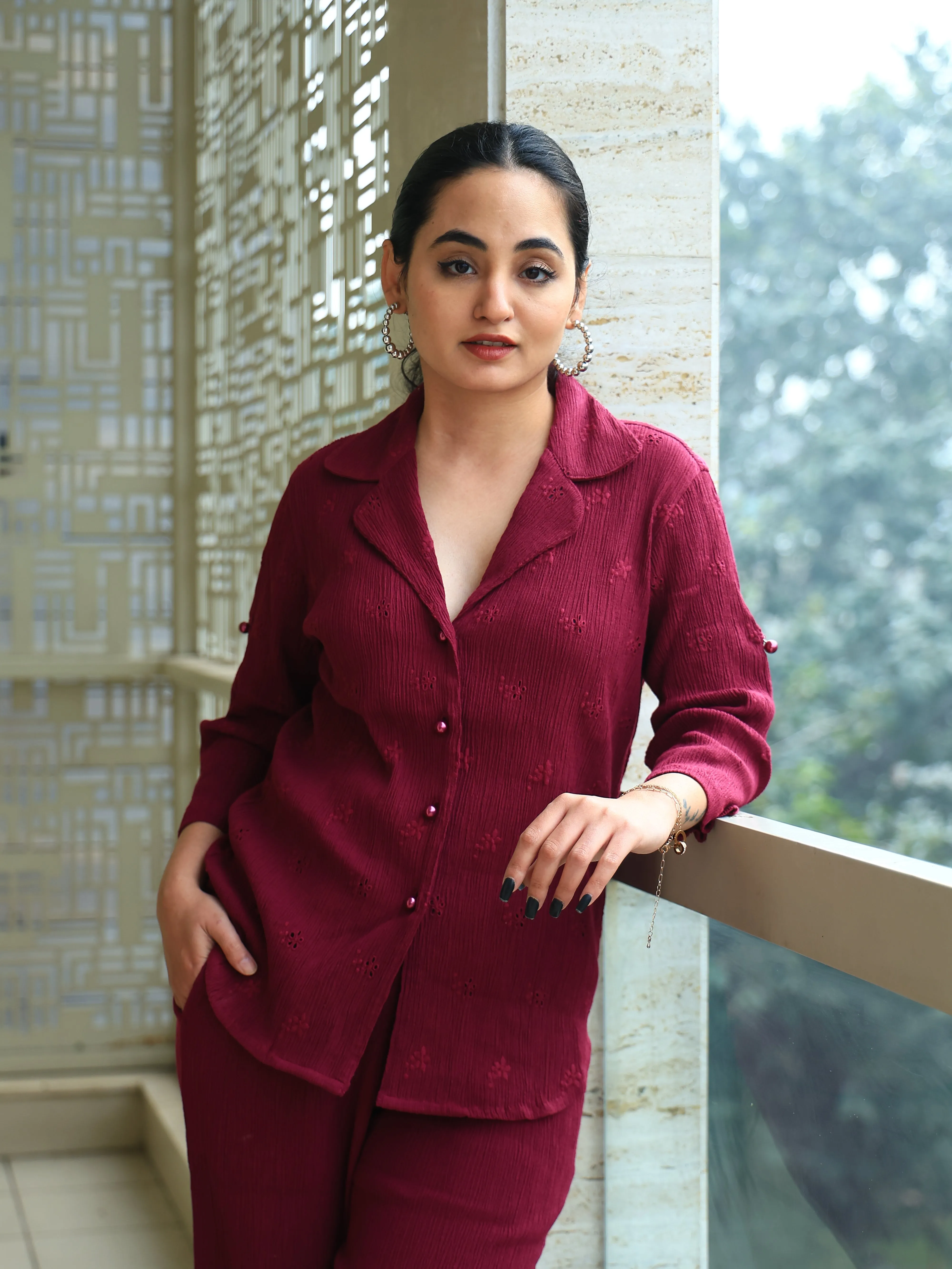 Crepe Shirt Crinkle Pants Set