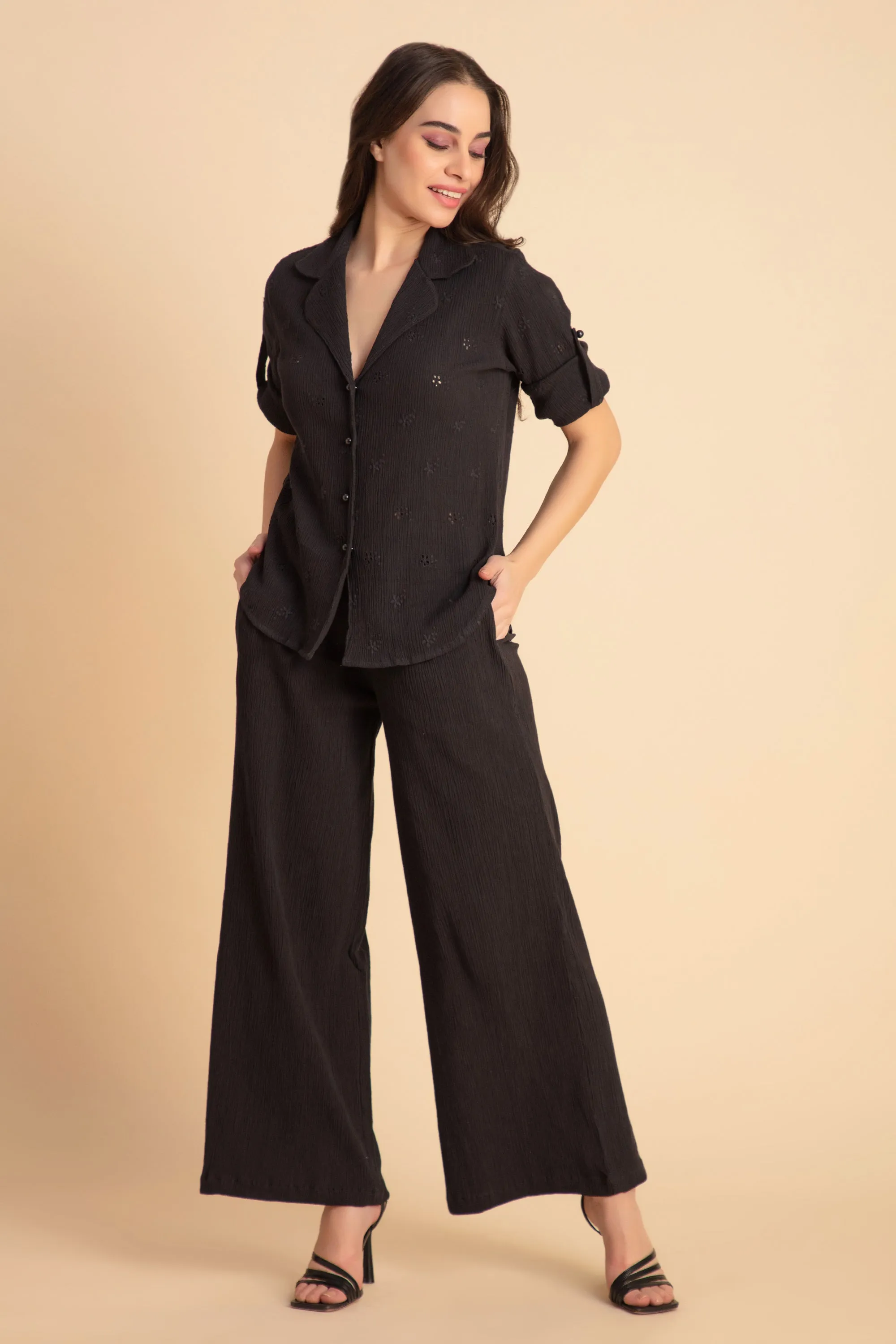 Crepe Shirt Crinkle Pants Set