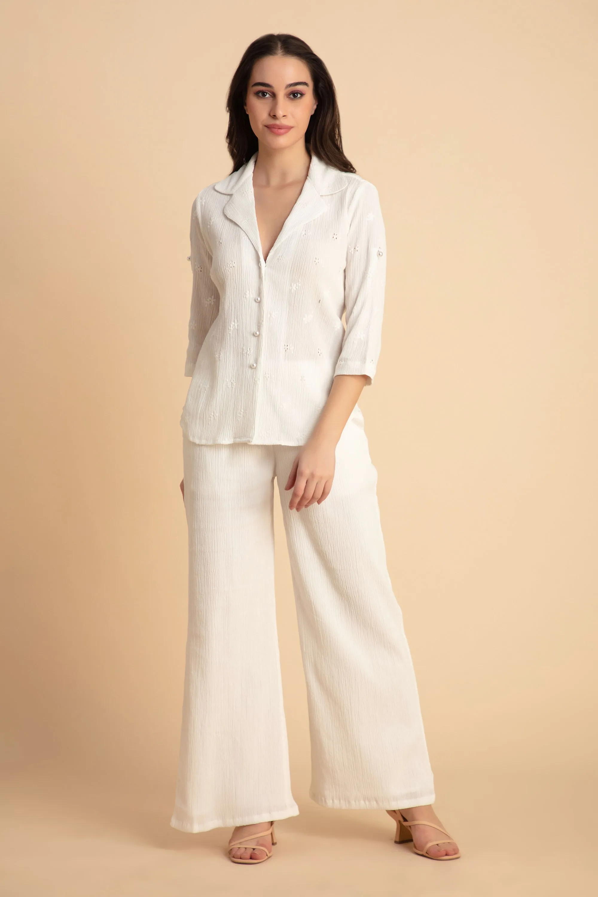 Crepe Shirt Crinkle Pants Set