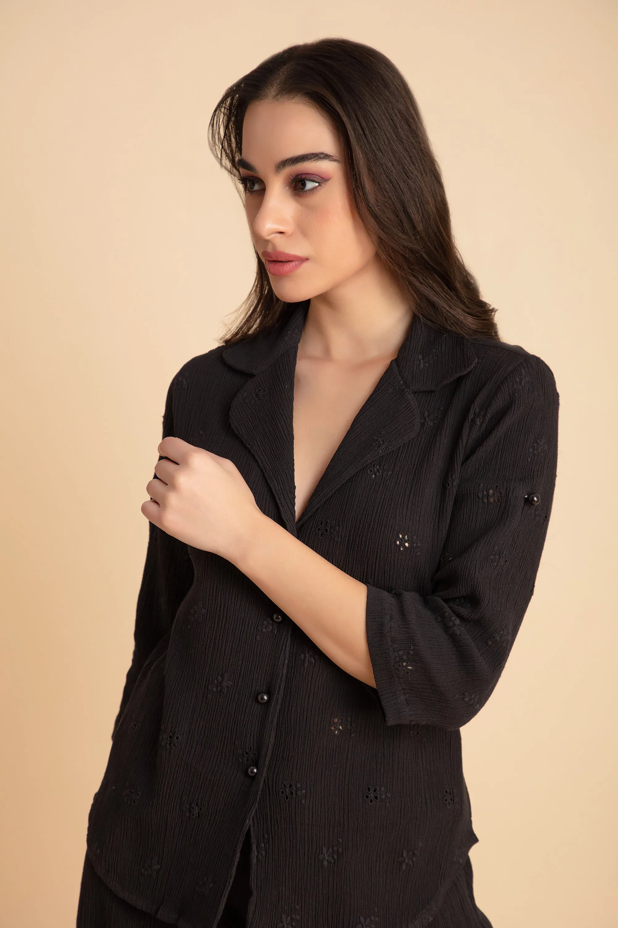Crepe Shirt Crinkle Pants Set