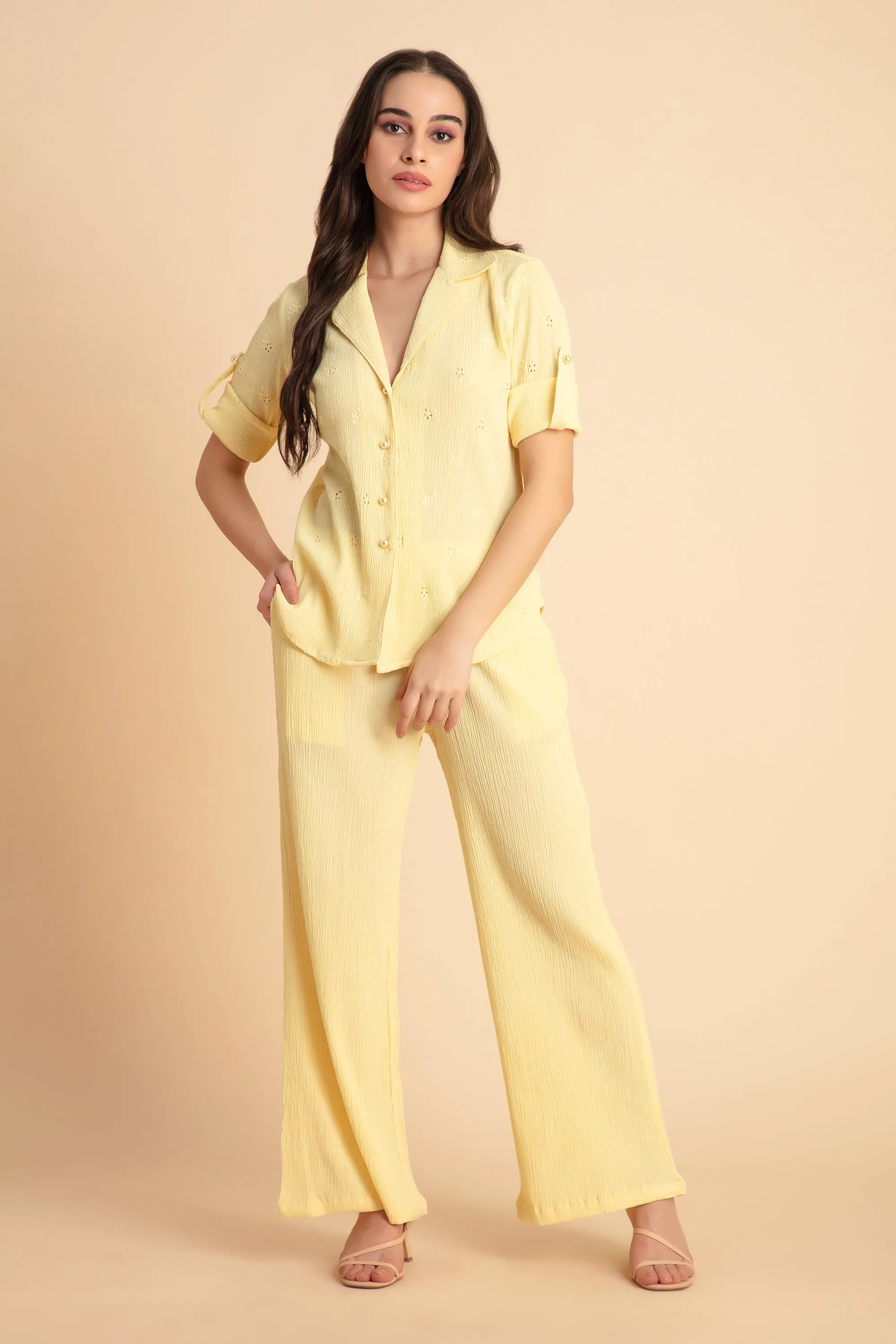 Crepe Shirt Crinkle Pants Set