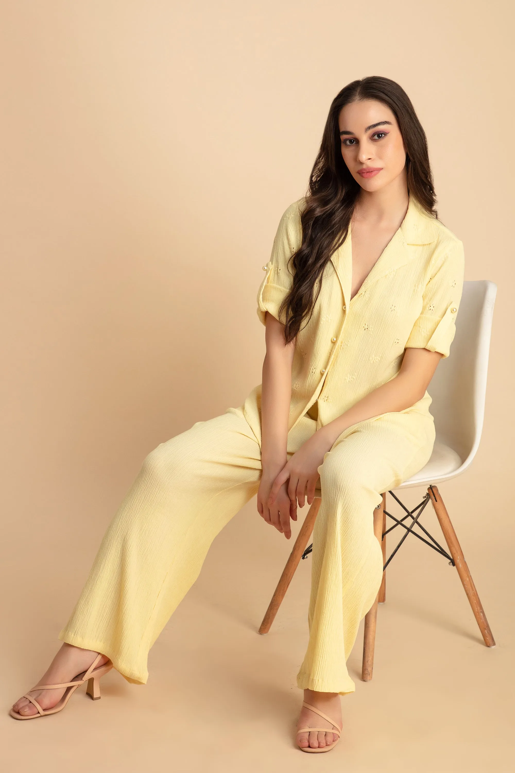 Crepe Shirt Crinkle Pants Set