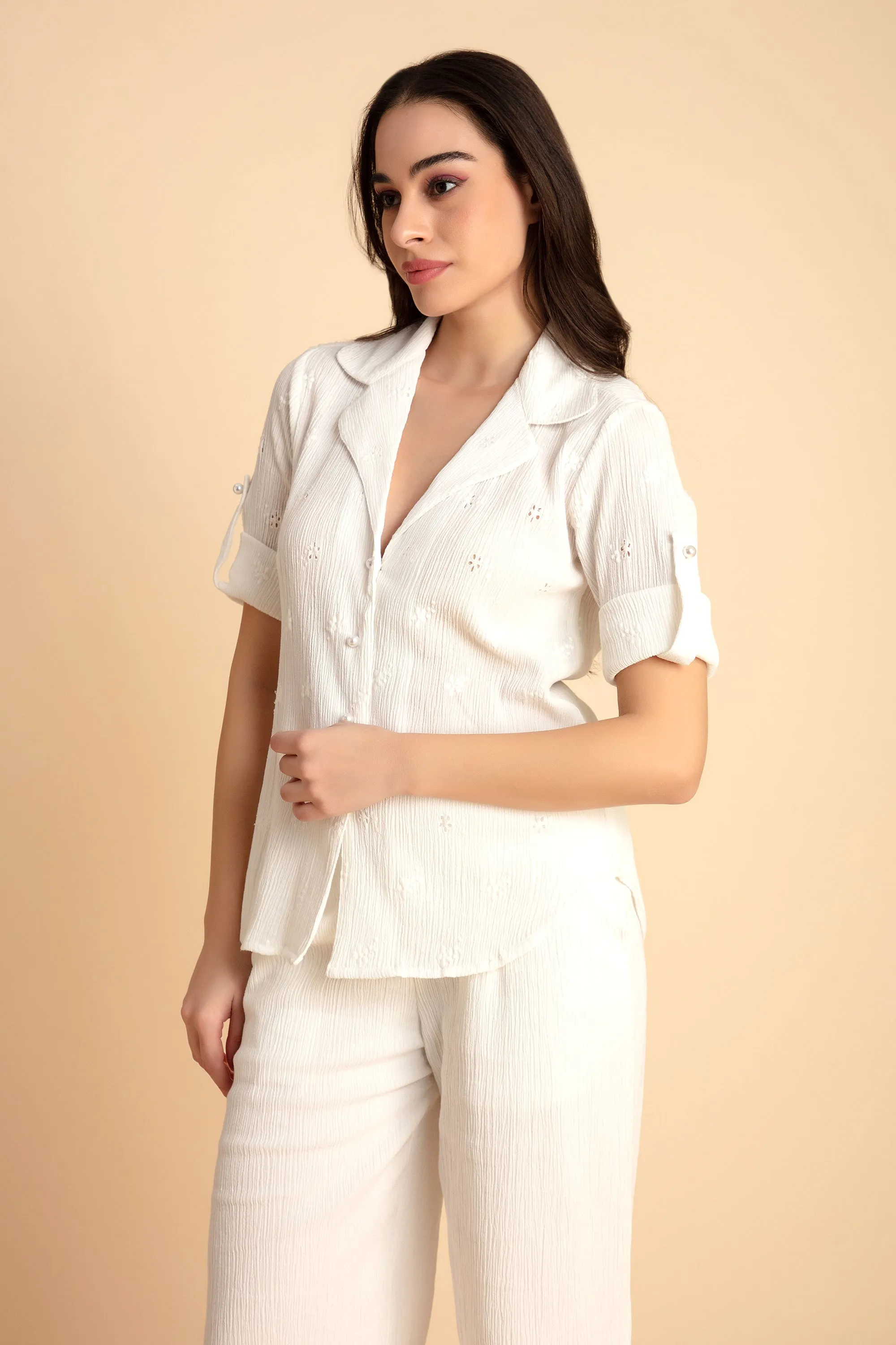 Crepe Shirt Crinkle Pants Set