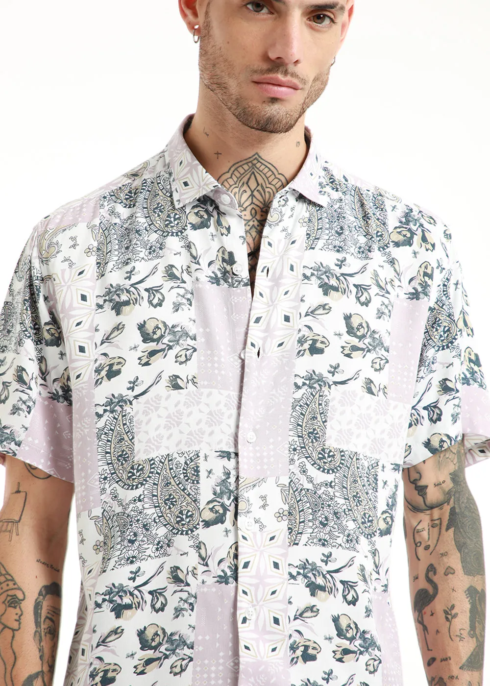 Damask Print Half Sleeve Shirt