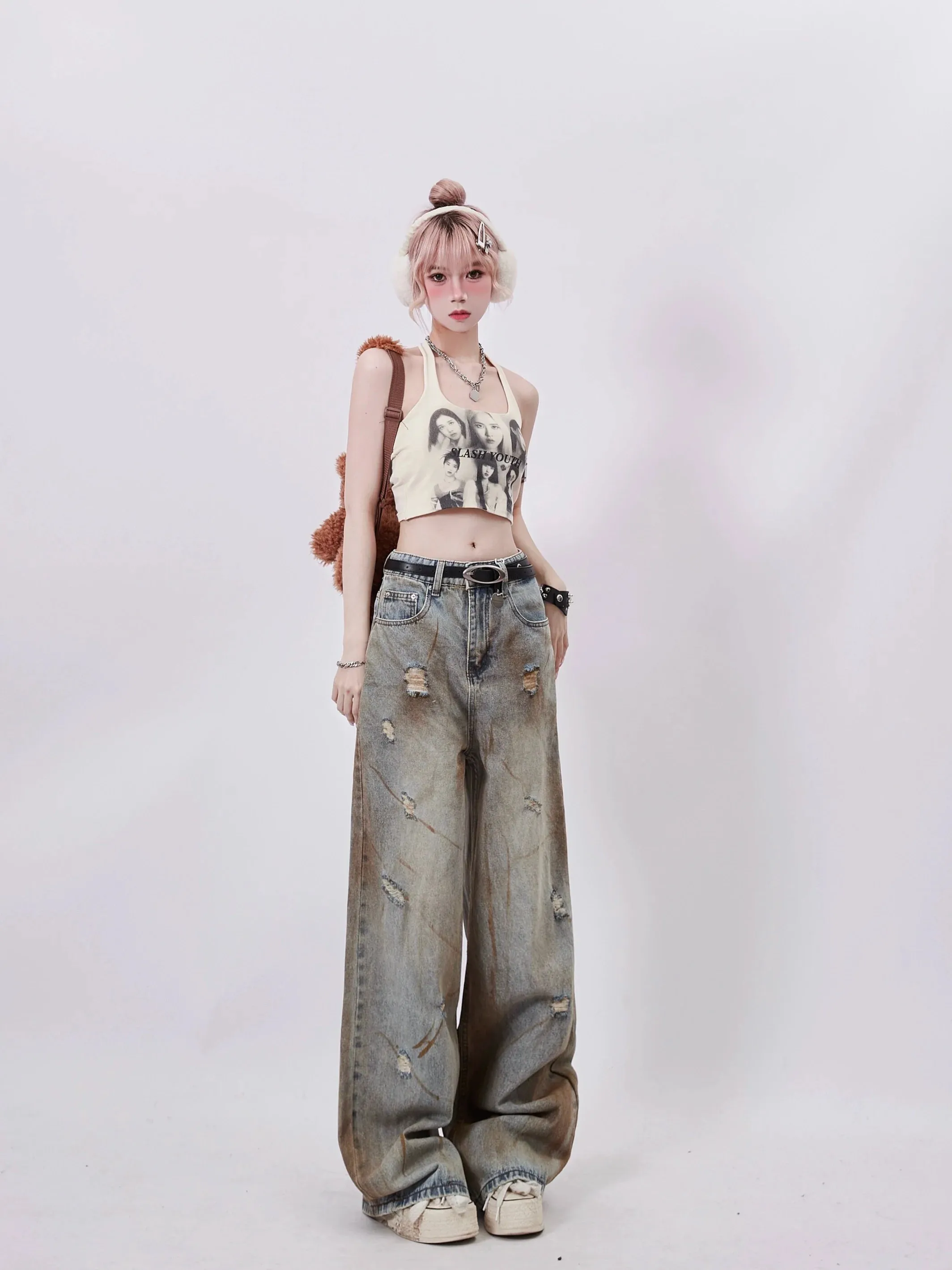 Denim American Damaged Casual Pants