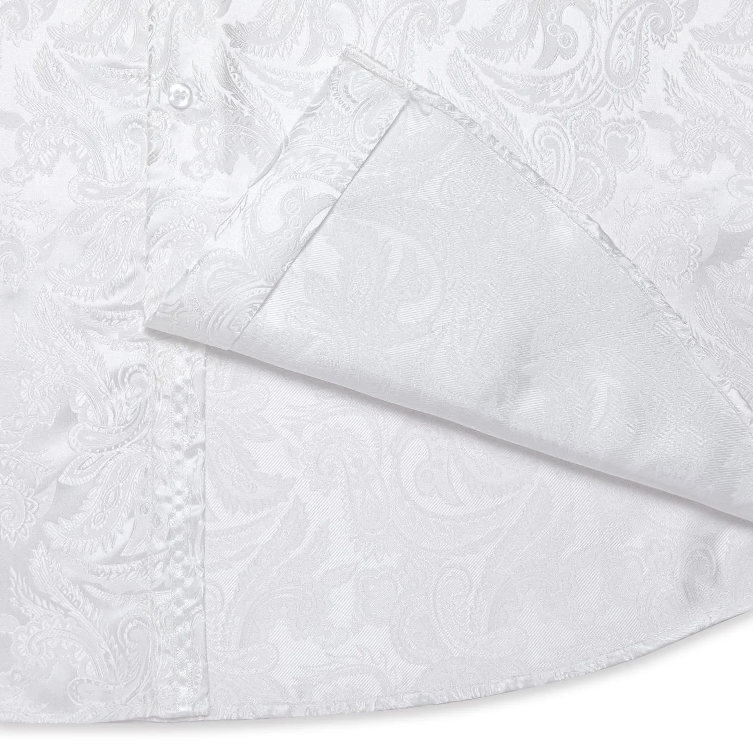 DiBanGu Tuxedo Shirt Ghost White Paisley Silk Button Up Men's Long Sleeve Dress Shirt