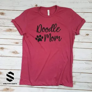 Doodle Mom with Paw Print Super Soft Heather Raspberry Cotton Comfy T-Shirt