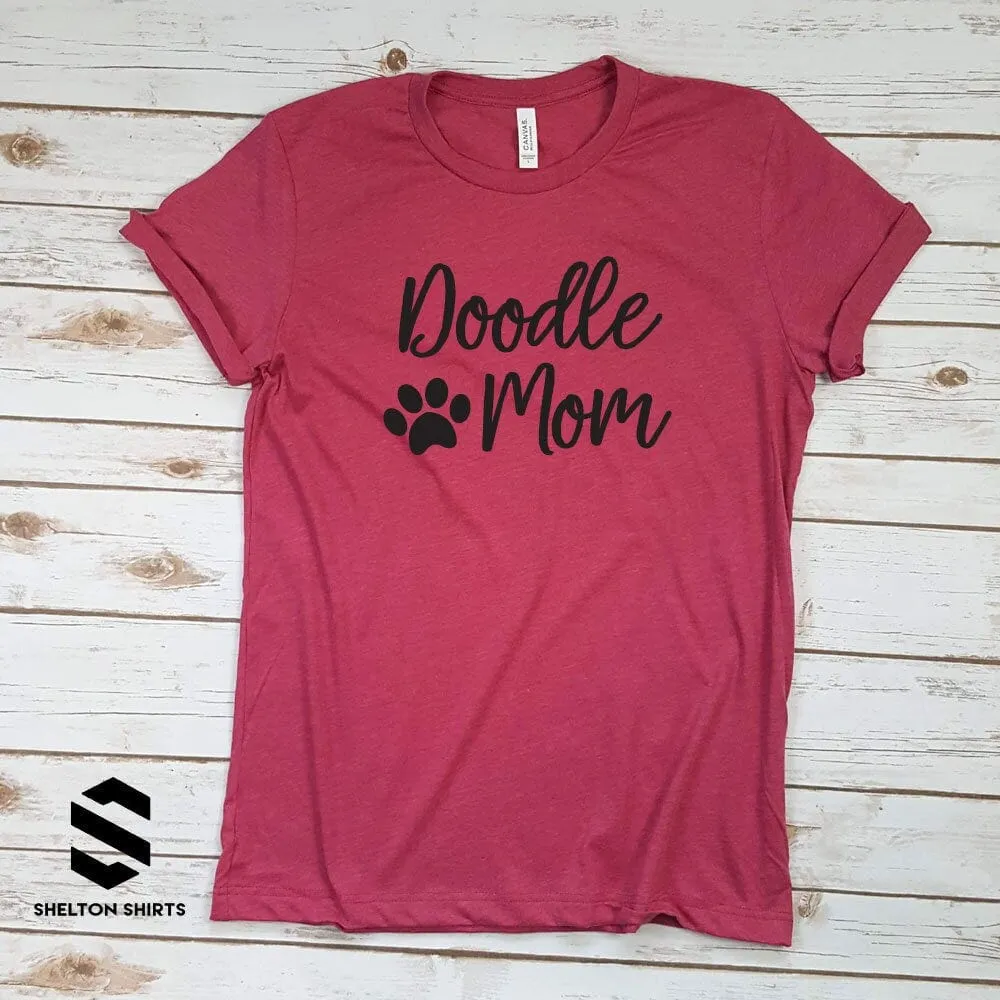 Doodle Mom with Paw Print Super Soft Heather Raspberry Cotton Comfy T-Shirt
