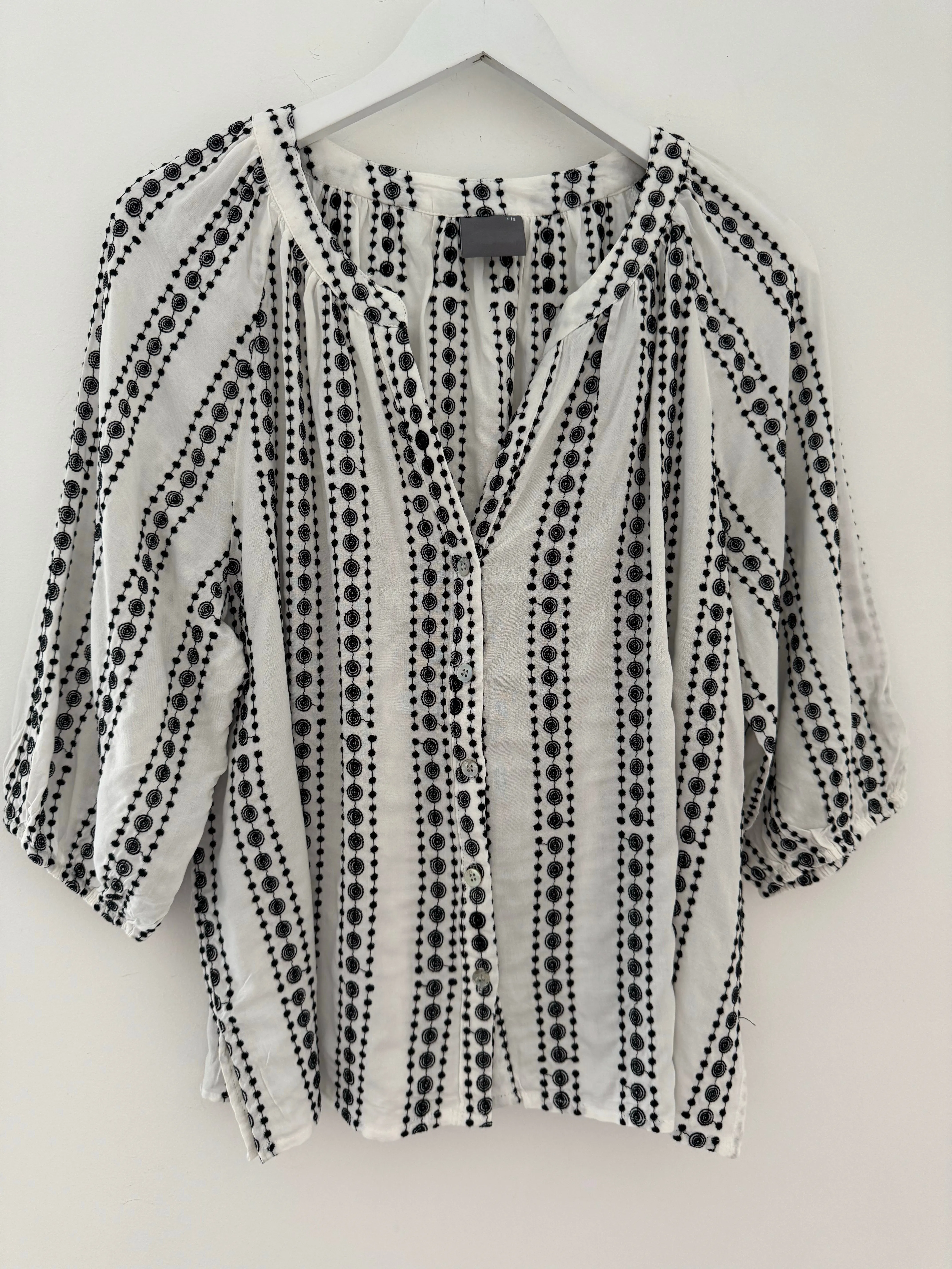 Embroidered Blouse in Ivory & Black