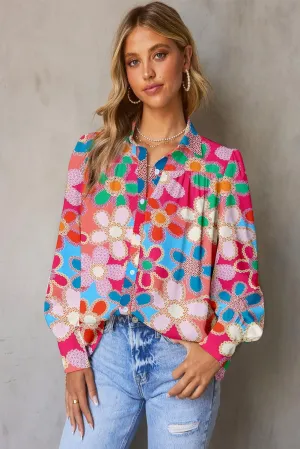 Essence Of Spring Buttoned Floral Long Sleeve Blouse