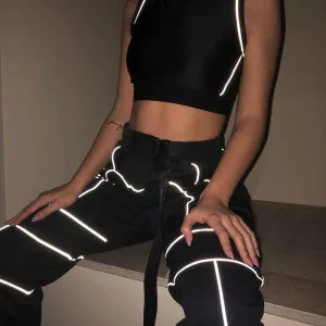 Fashion Belt Elastic Ankle Reflect Pants