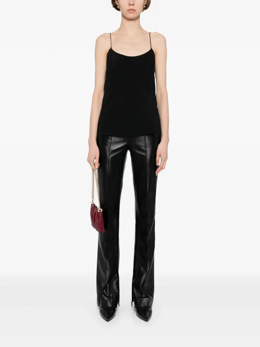 Fine Chain Silk Cami in Black