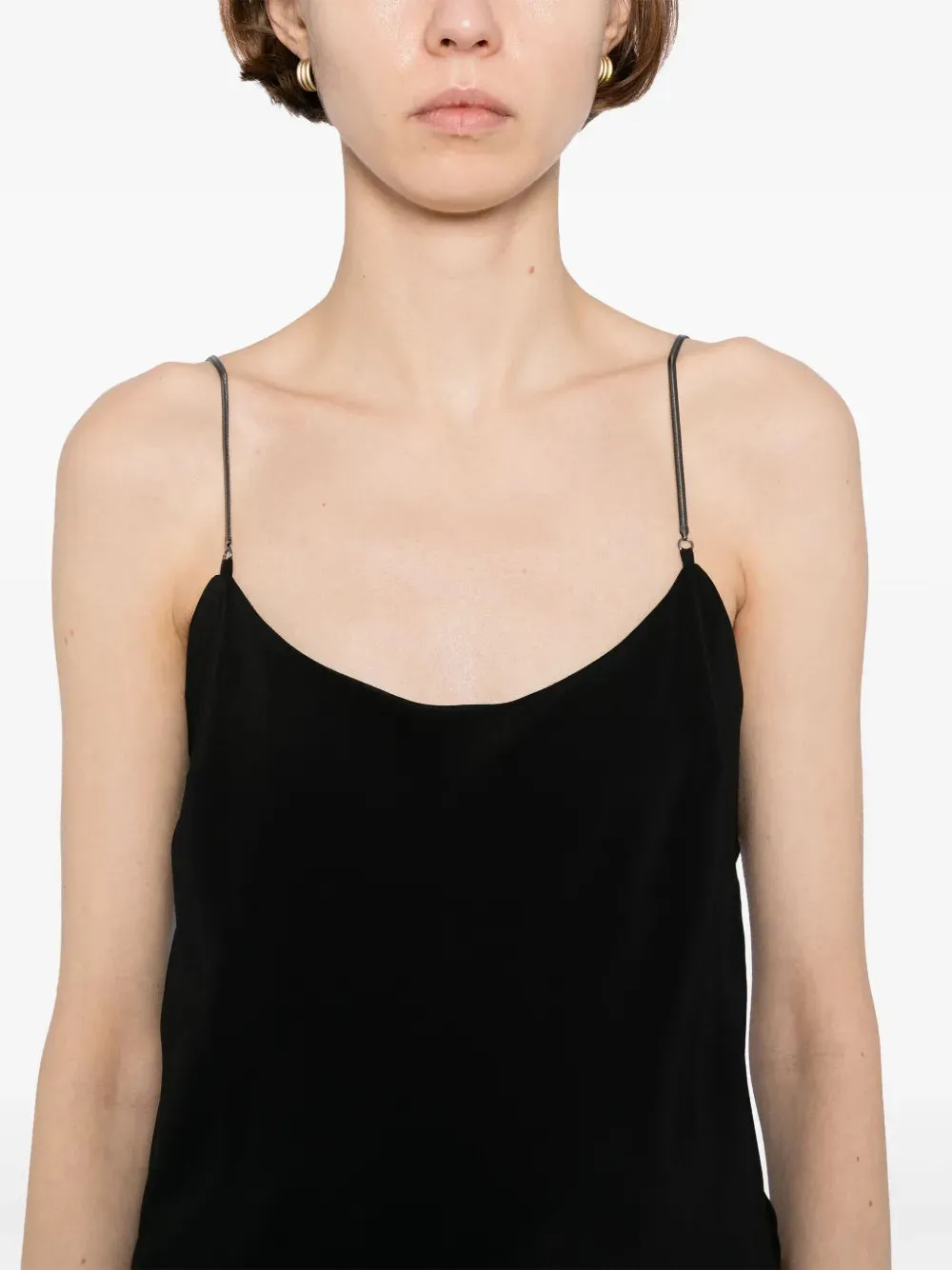 Fine Chain Silk Cami in Black