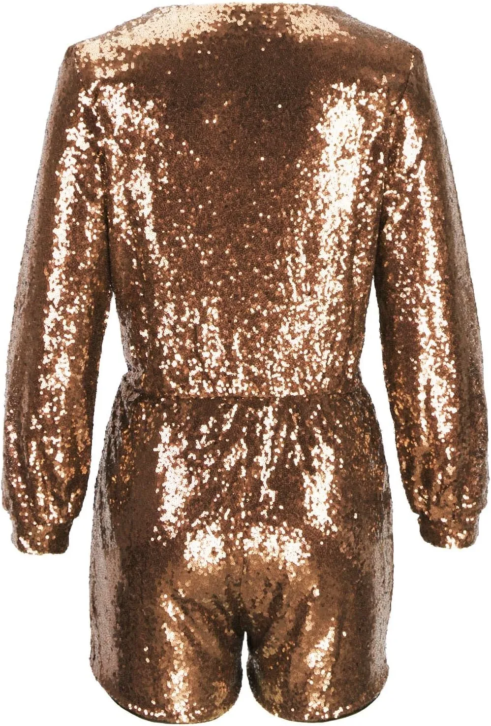Firzero Women Sequin Romper 1 Piece Shiny Wrap Deep V Neck Shorts Jumpsuit Casual Long Sleeve Dance Outfits