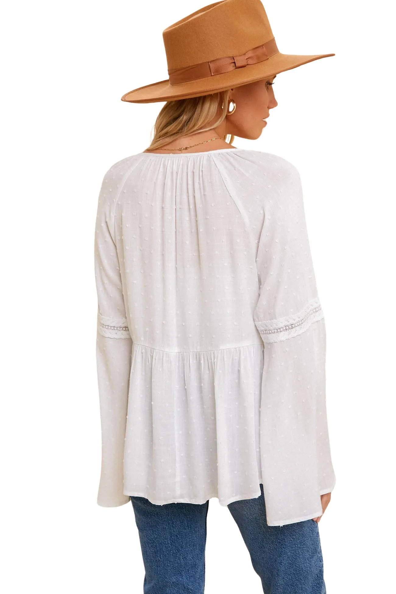 Flaired Sleeve Baby Doll Swing Top - White