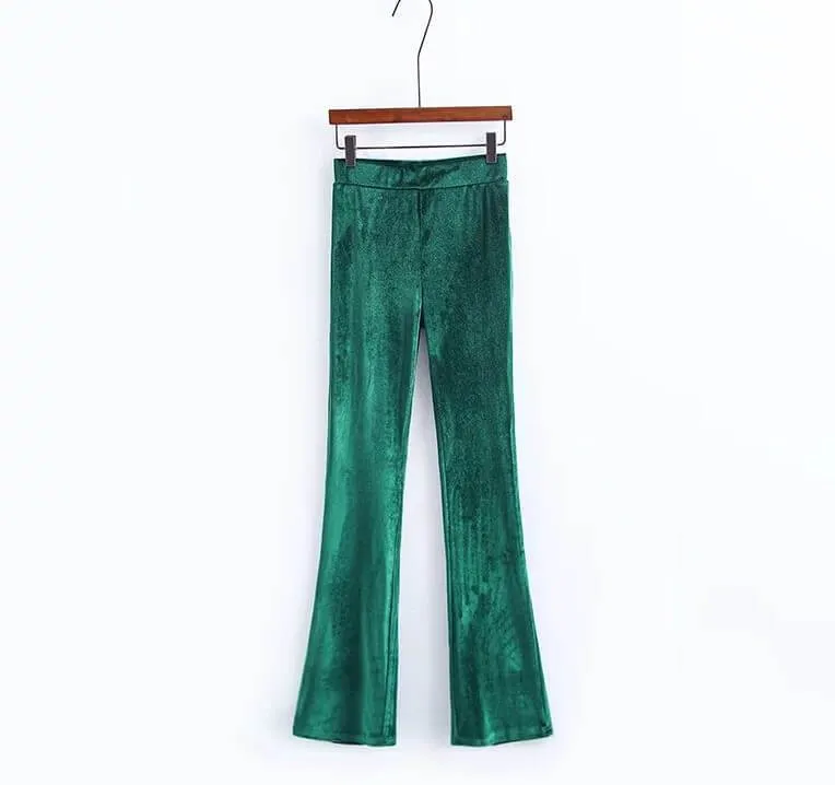Flare Wide Leg High Waist Velvet Pants