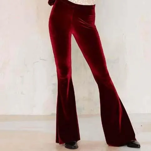Flare Wide Leg High Waist Velvet Pants