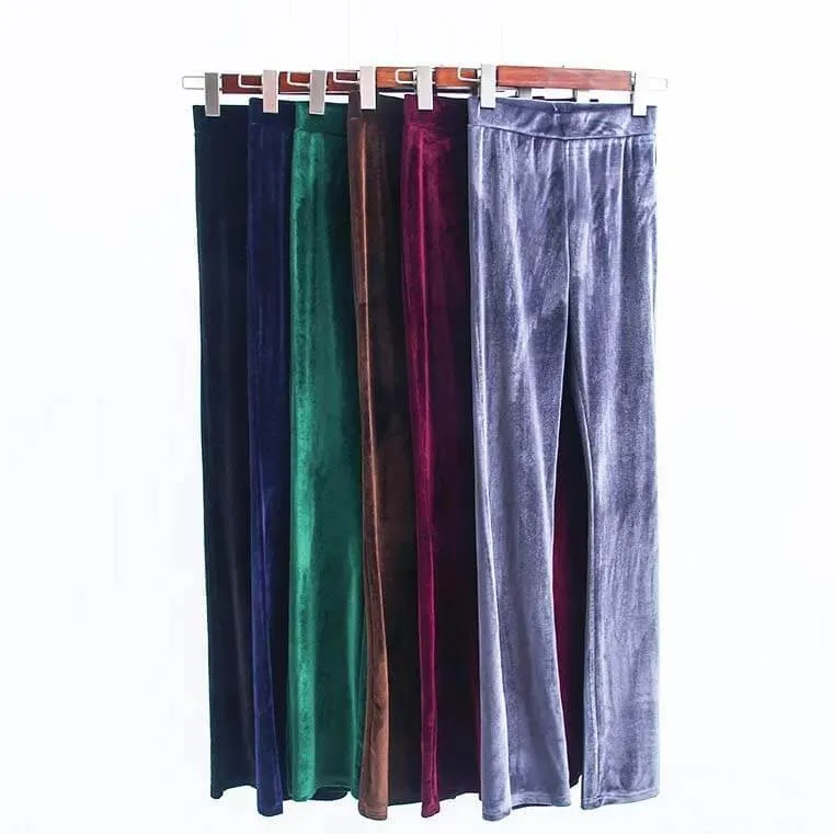 Flare Wide Leg High Waist Velvet Pants