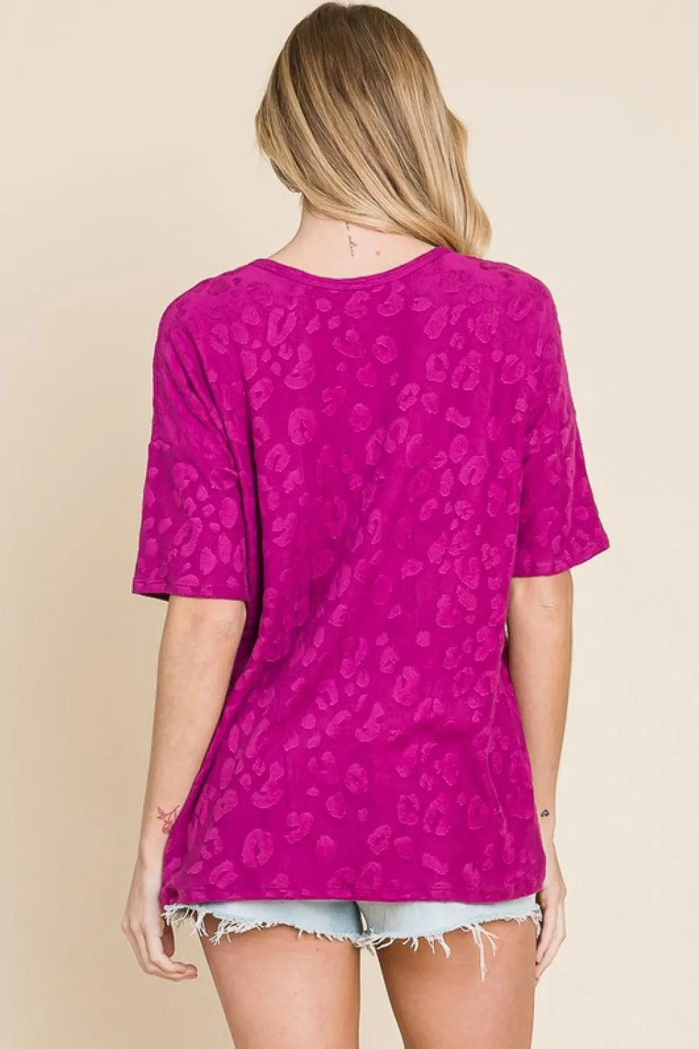 Fresh Start Buttoned Animal Textured Blouse