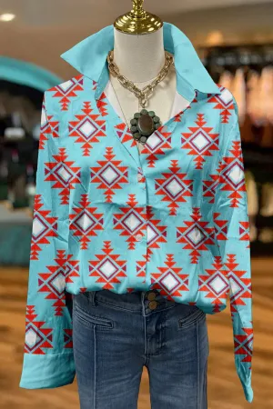 Fresh Western Print Long Sleeve Shirt