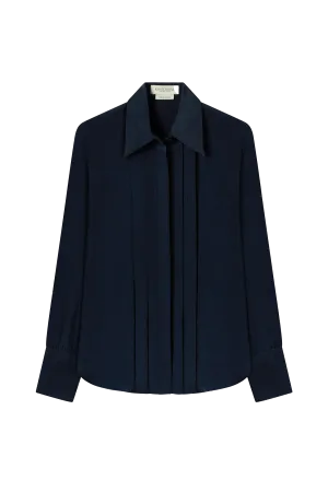 Front Pleat Blouse in Sandwashed Silk Crepe De Chine