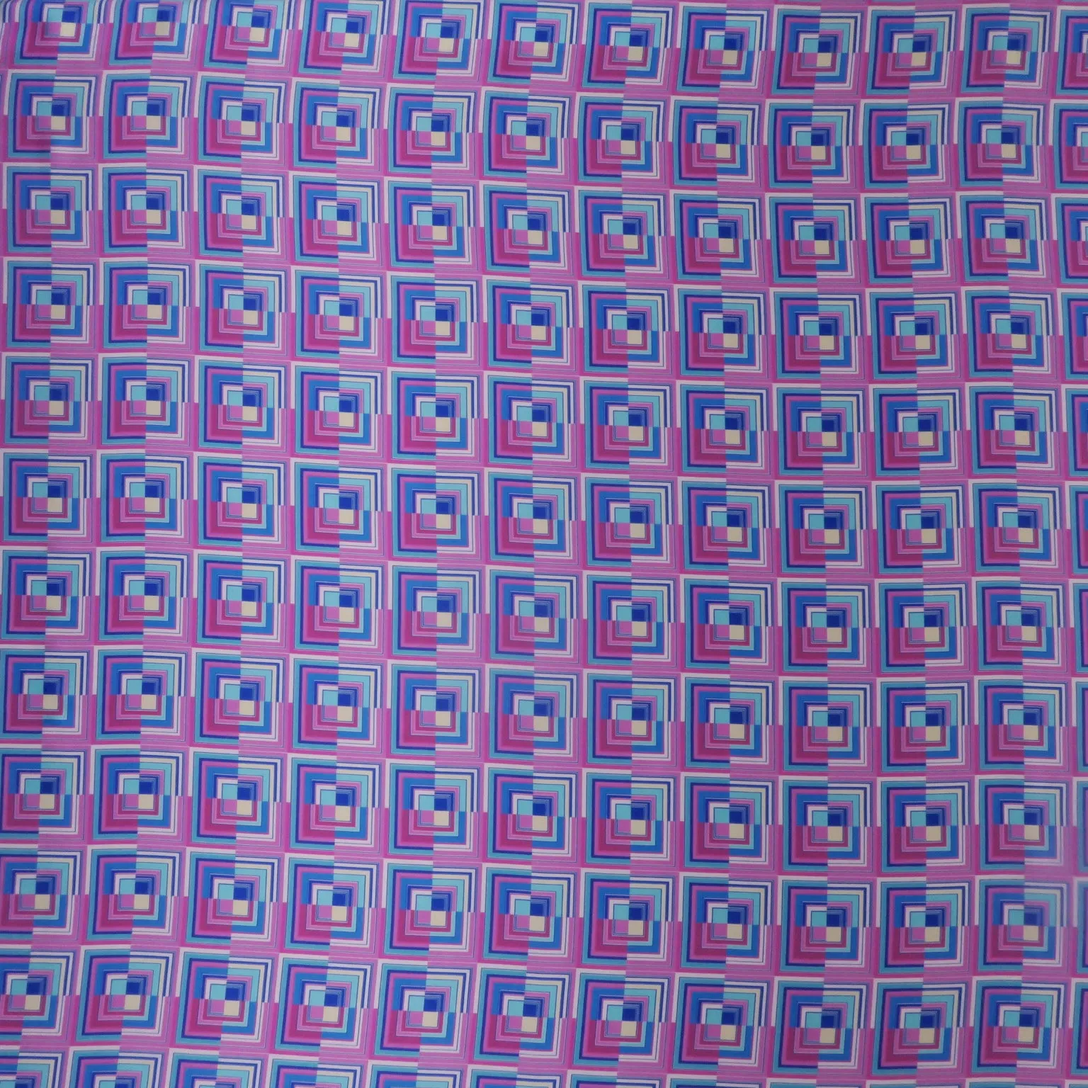 Fuchsia and Blue Modern Squares Printed Silk Charmeuse Fabric