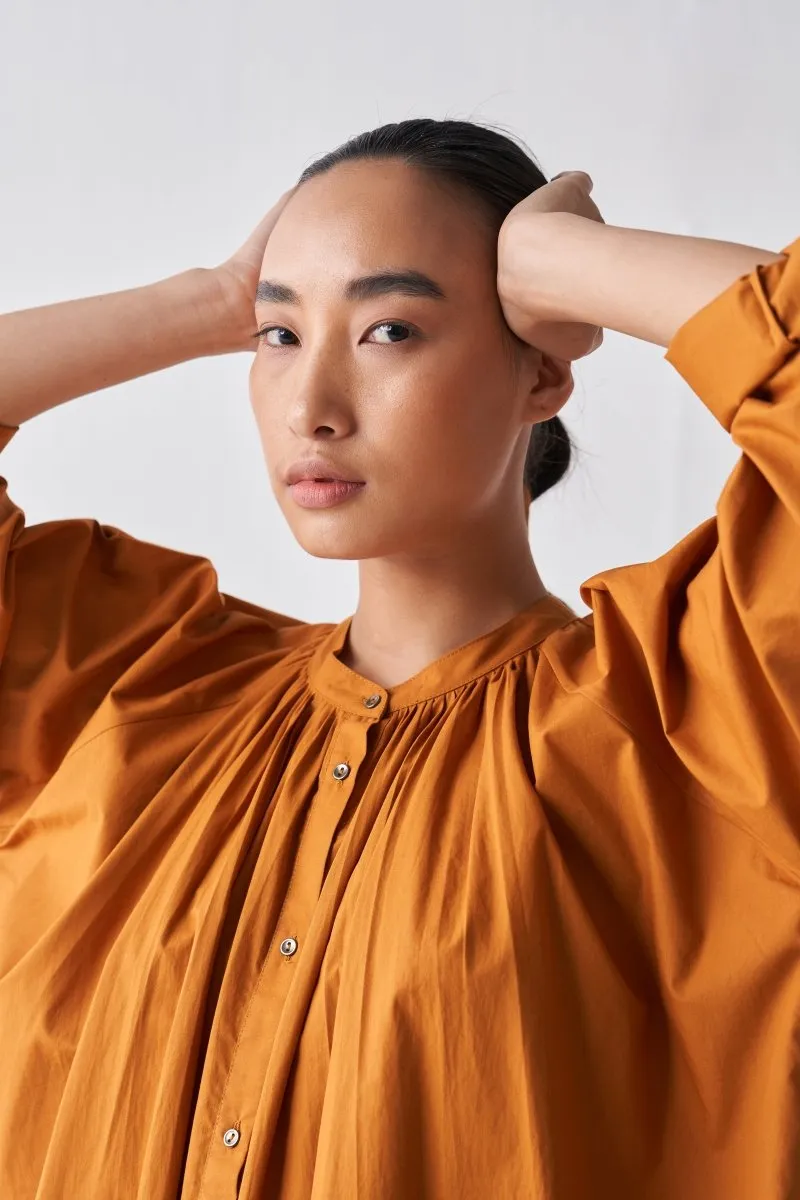 Gathered Neck Shirt - Rust