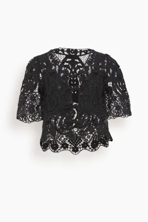 Gianna Lace Tie Front Top in Black